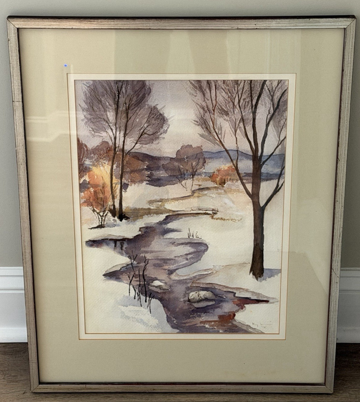 Vintage 1975 Framed and Matted Artist Signed Landscape Watercolor