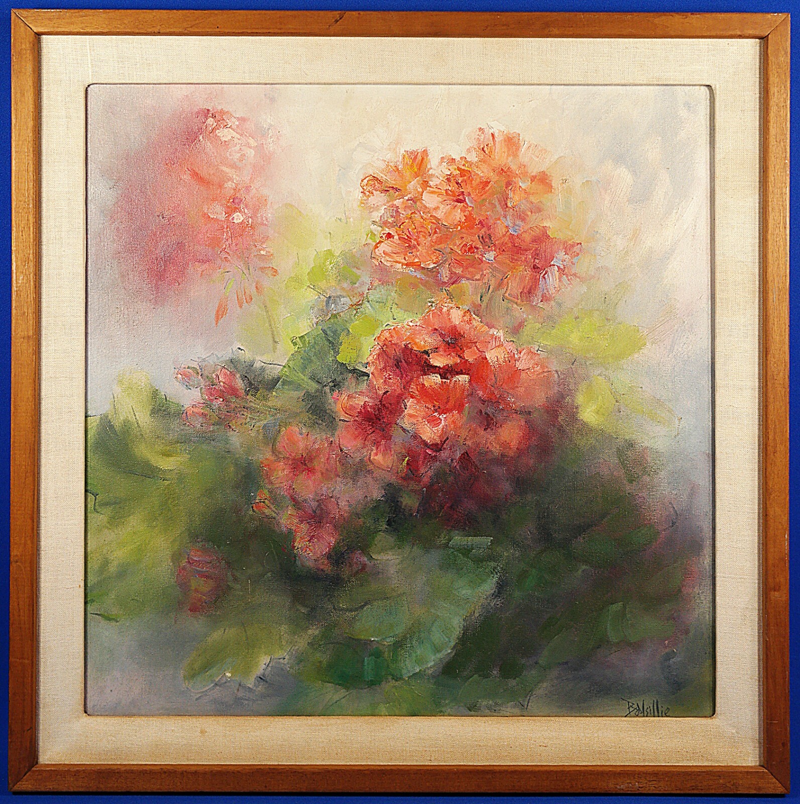 Loraine Balsillie «#184, Geranium» Oil Painting on Canvas Framed