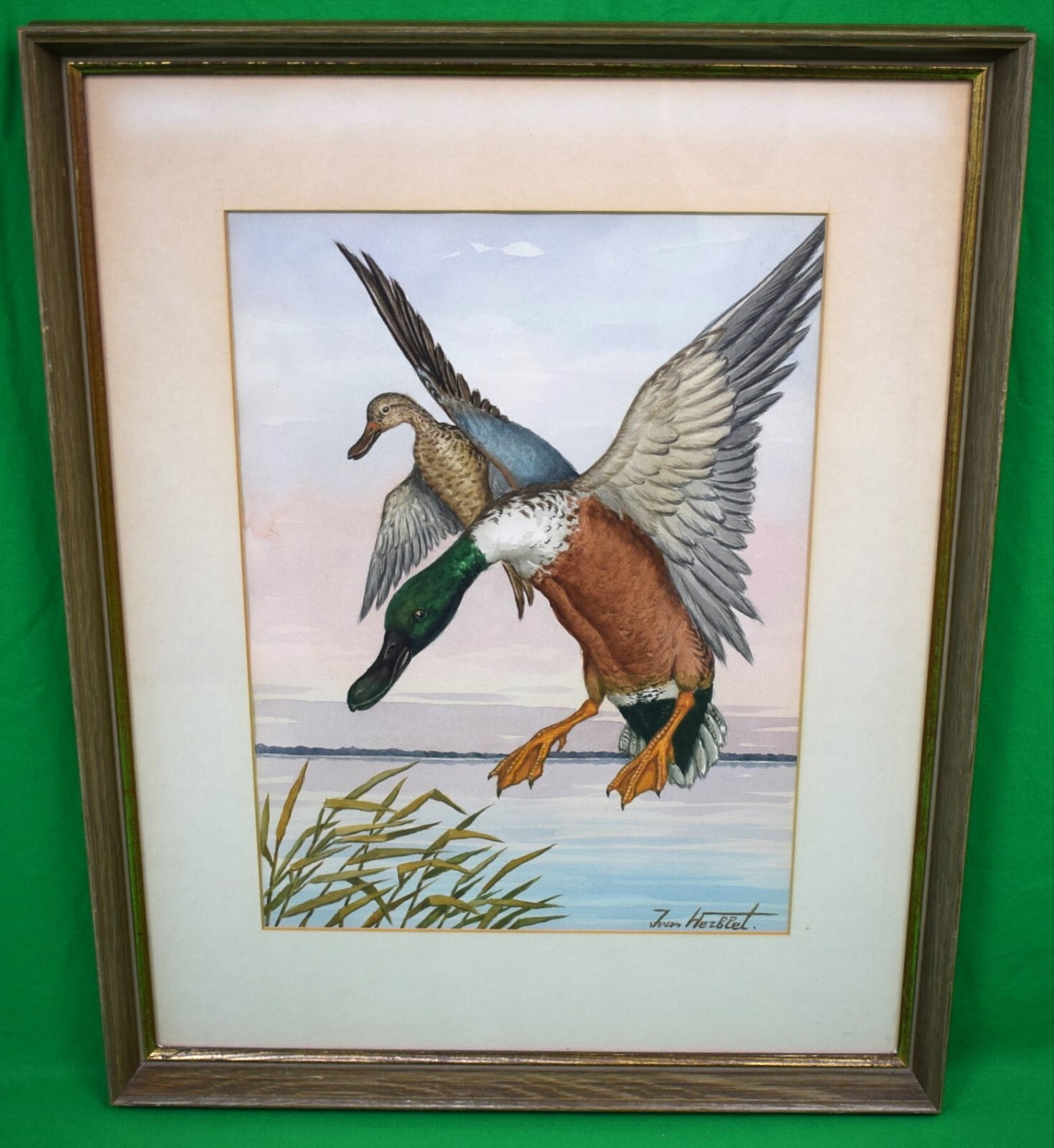 «2 Ducks In Flight», Watercolour by Jean Herblet Ex- Estate Of C.Z. Guest