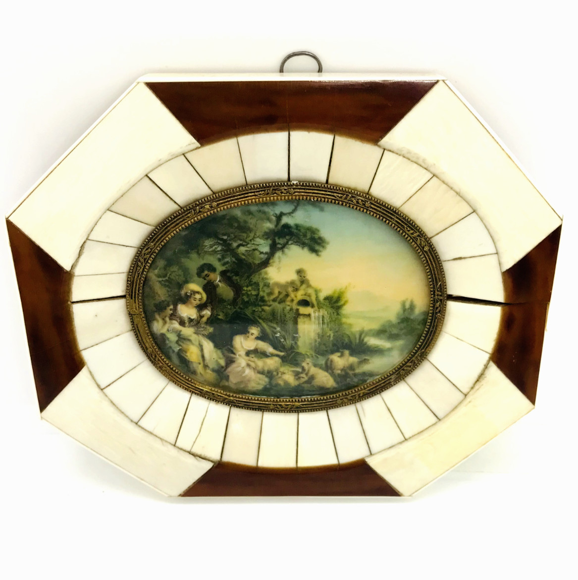 18th century Miniature Painting Galant Garden Scene Masterful Watercolour Sheep