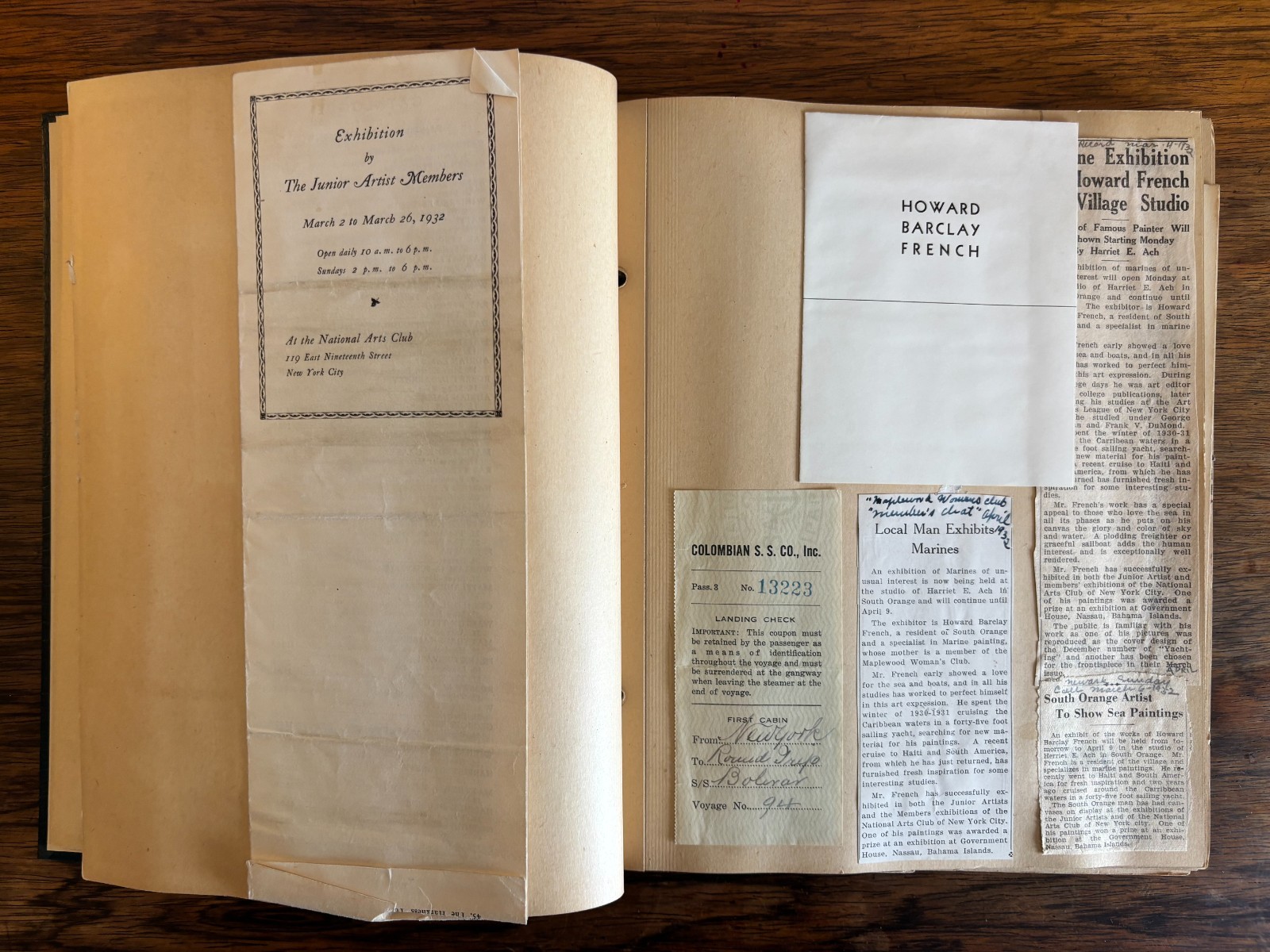 AMERICAN MARITIME ARTIST’S SCRAPBOOK HOWARD B FRENCH NATIONAL ARTS CLUB NEW YORK