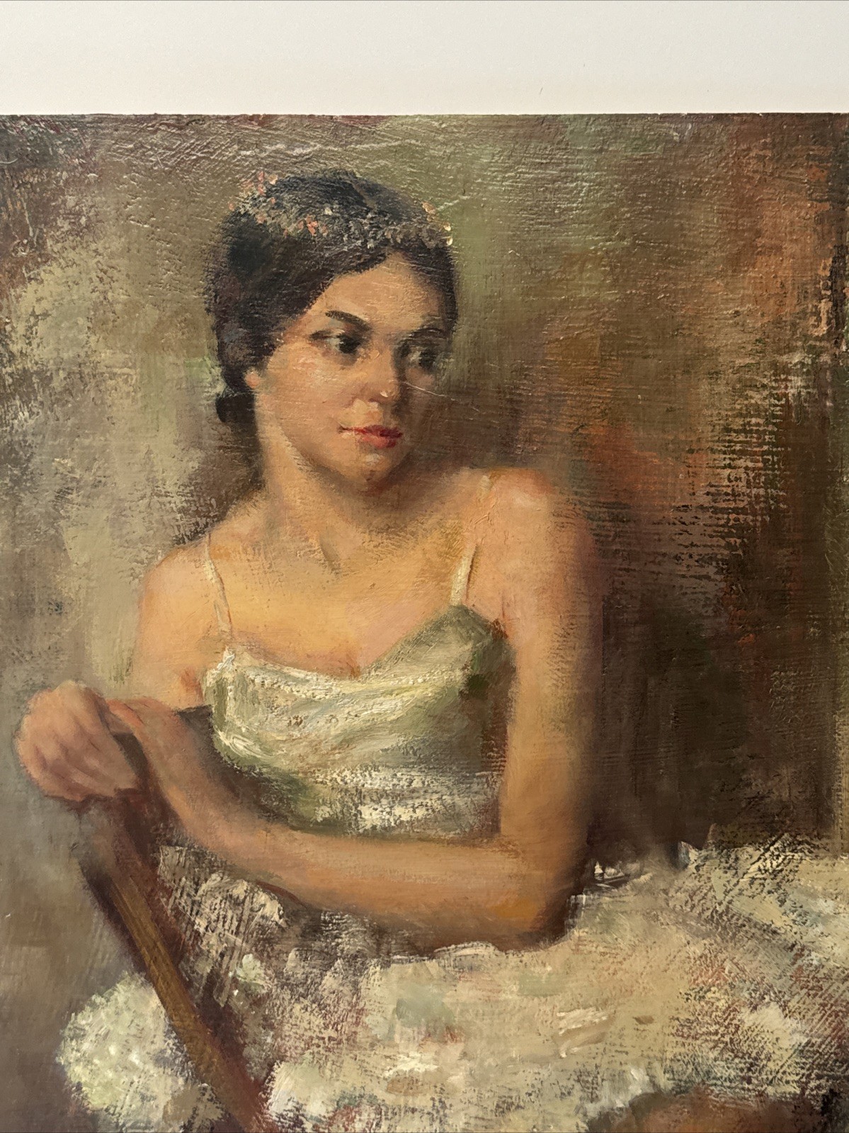 MID CENTURY PAINTING BALLERINA DANCER PRETTY WOMAN FEMALE MODEL BY WHITE LARGE