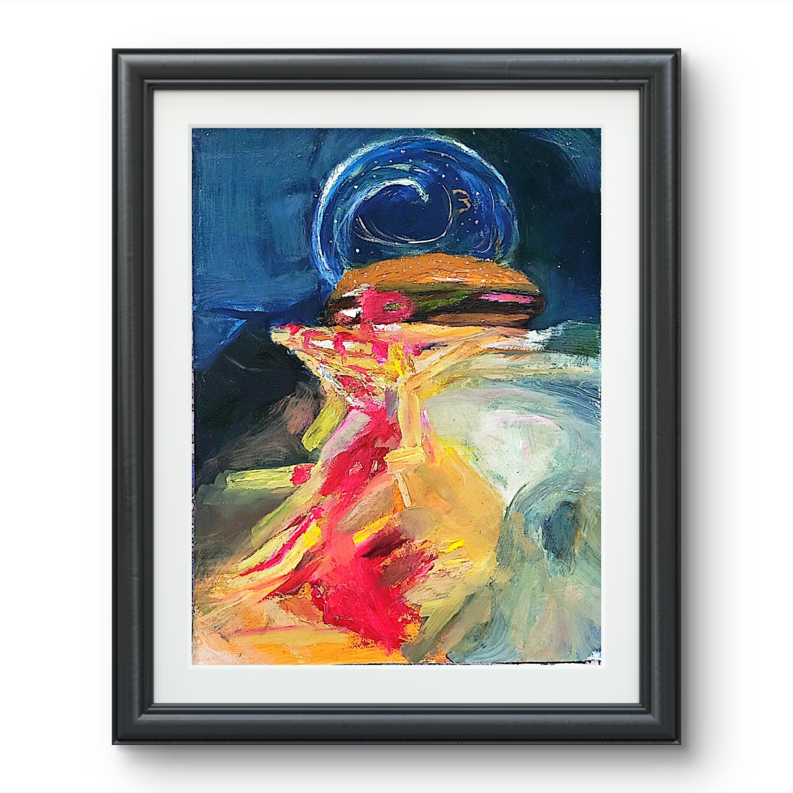 Burger And Fries Abstract Expressionist Original Oil Painting Canvas 12×16