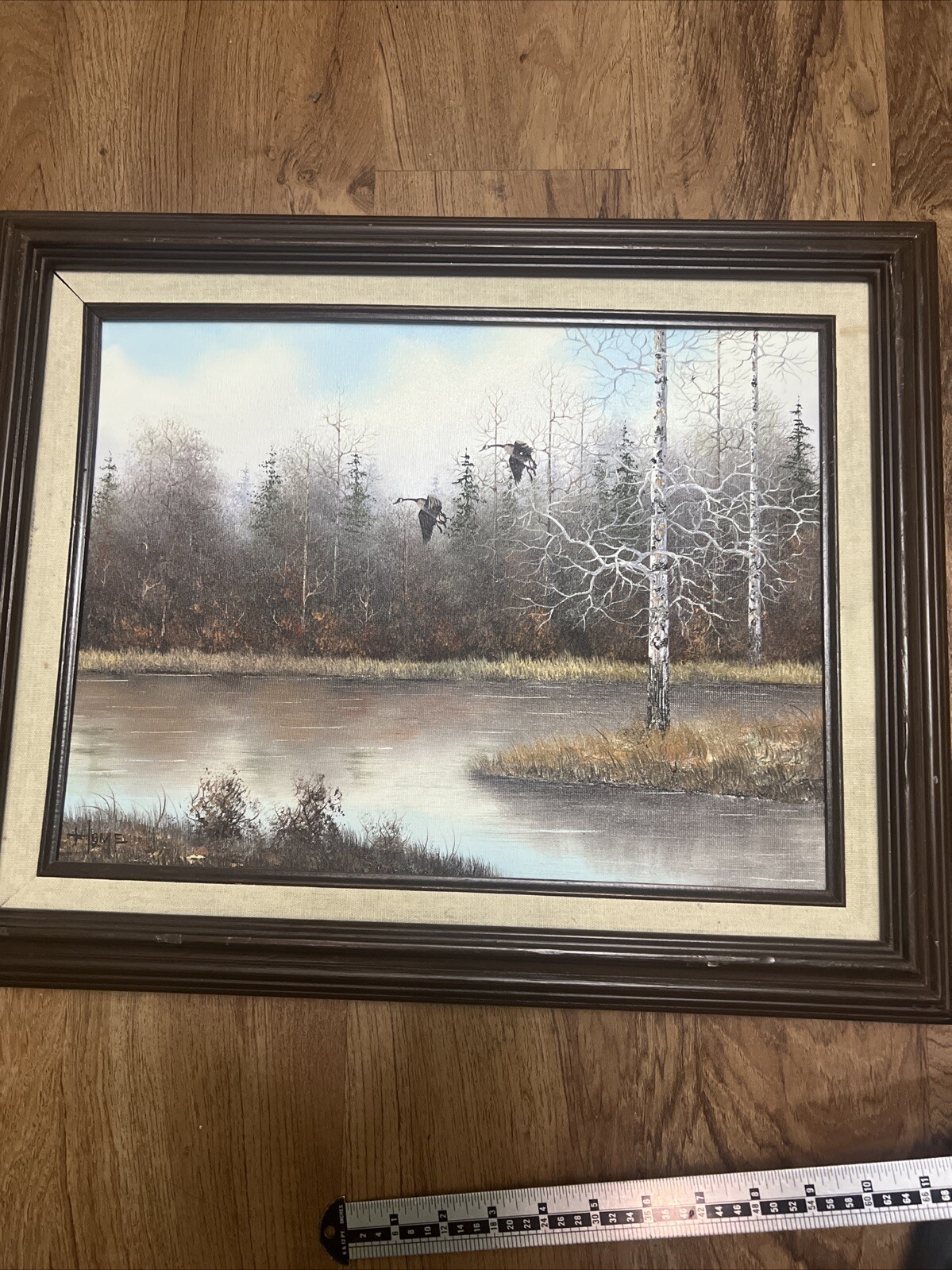 Vintage Original Fall Water Ducks Painting By Home 16×21