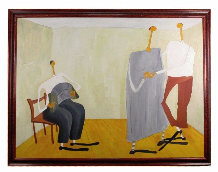 «Dance Lesson» by Ann Krasner Framed Oil Painting on Canvas 40″x53″
