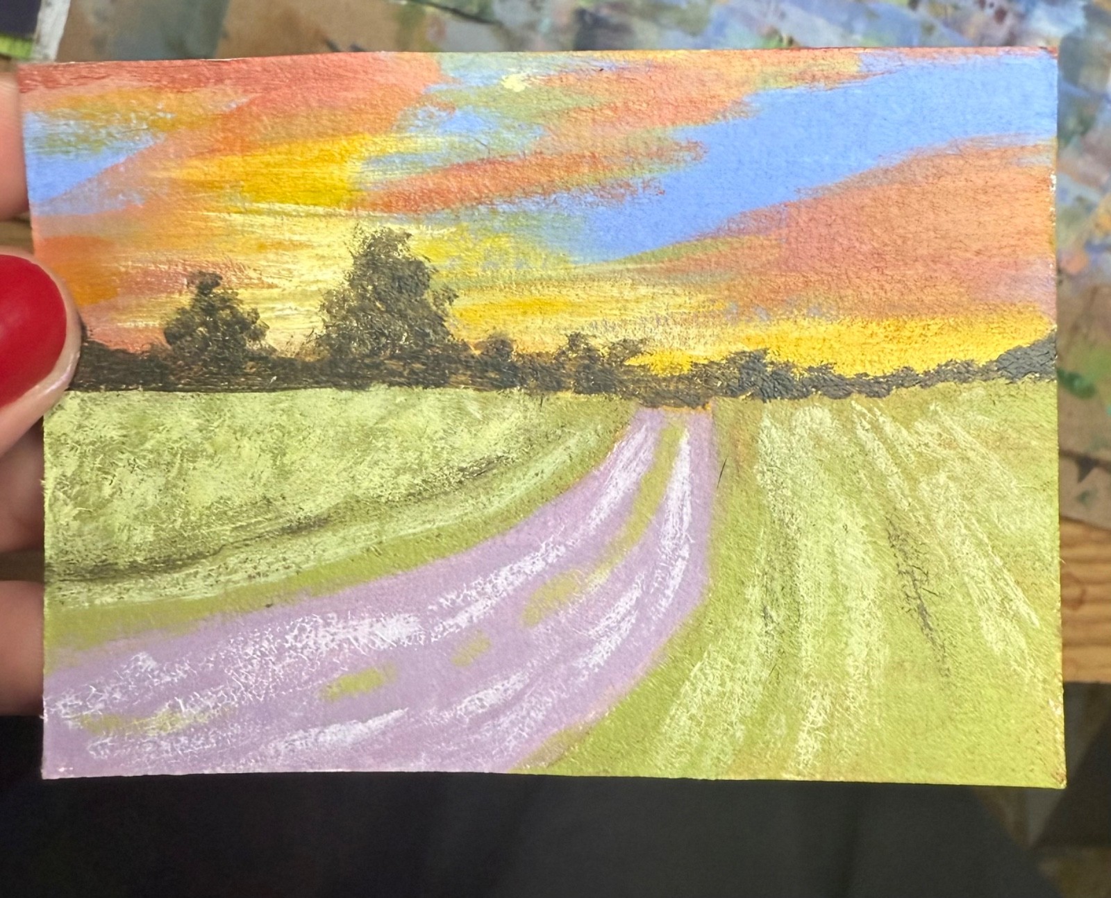 ACEO Original Landscape Art Card Acrylic/Canvas Hand Painted 2.5 In x3.5 In
