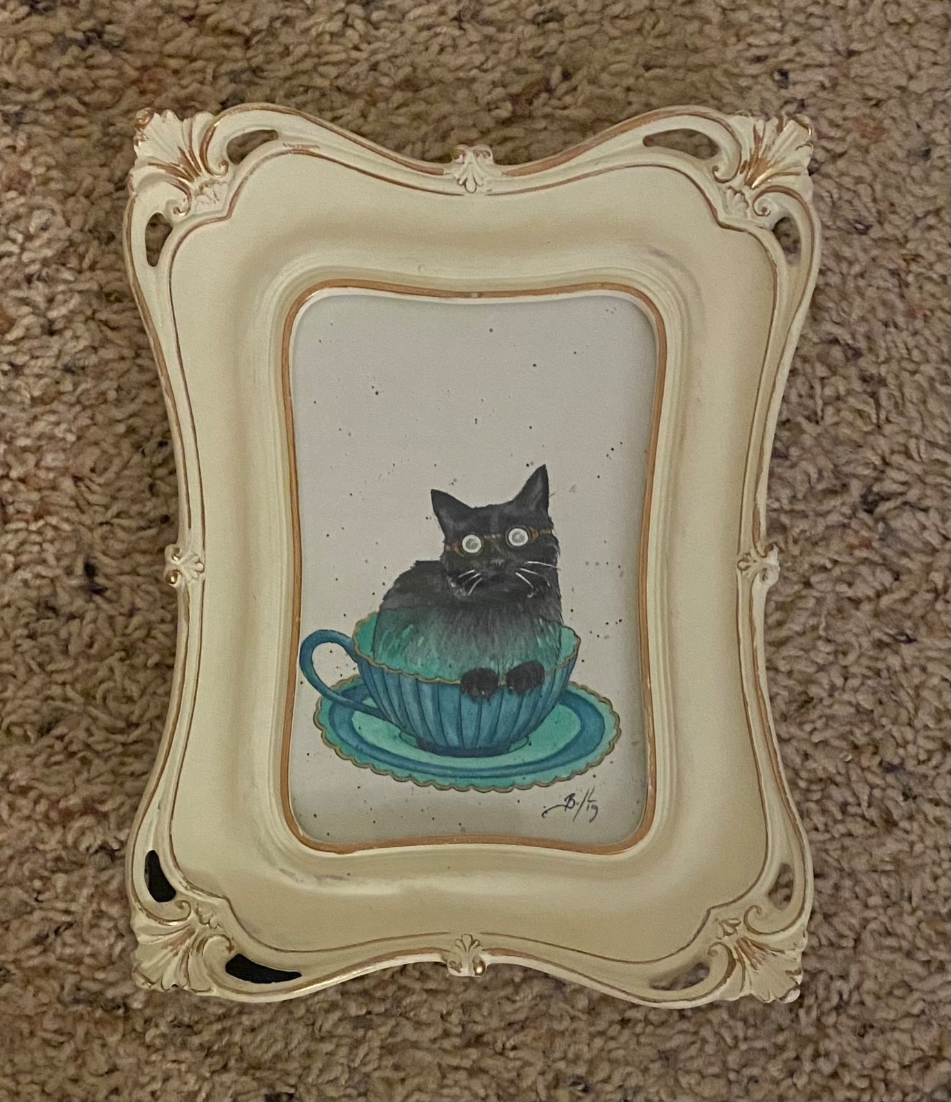 Black Cat Teacup Original Art – Black Cat Teacup Meownster – Clockwork Art