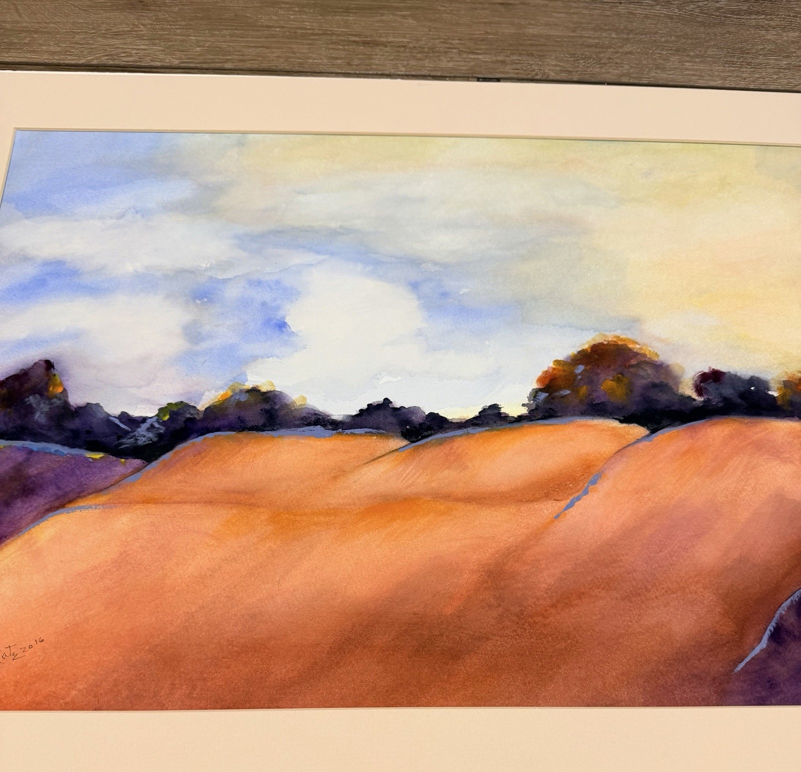 Original Watercolor Brown Hills 27×18 Landscape Signed LR69 Matted Art