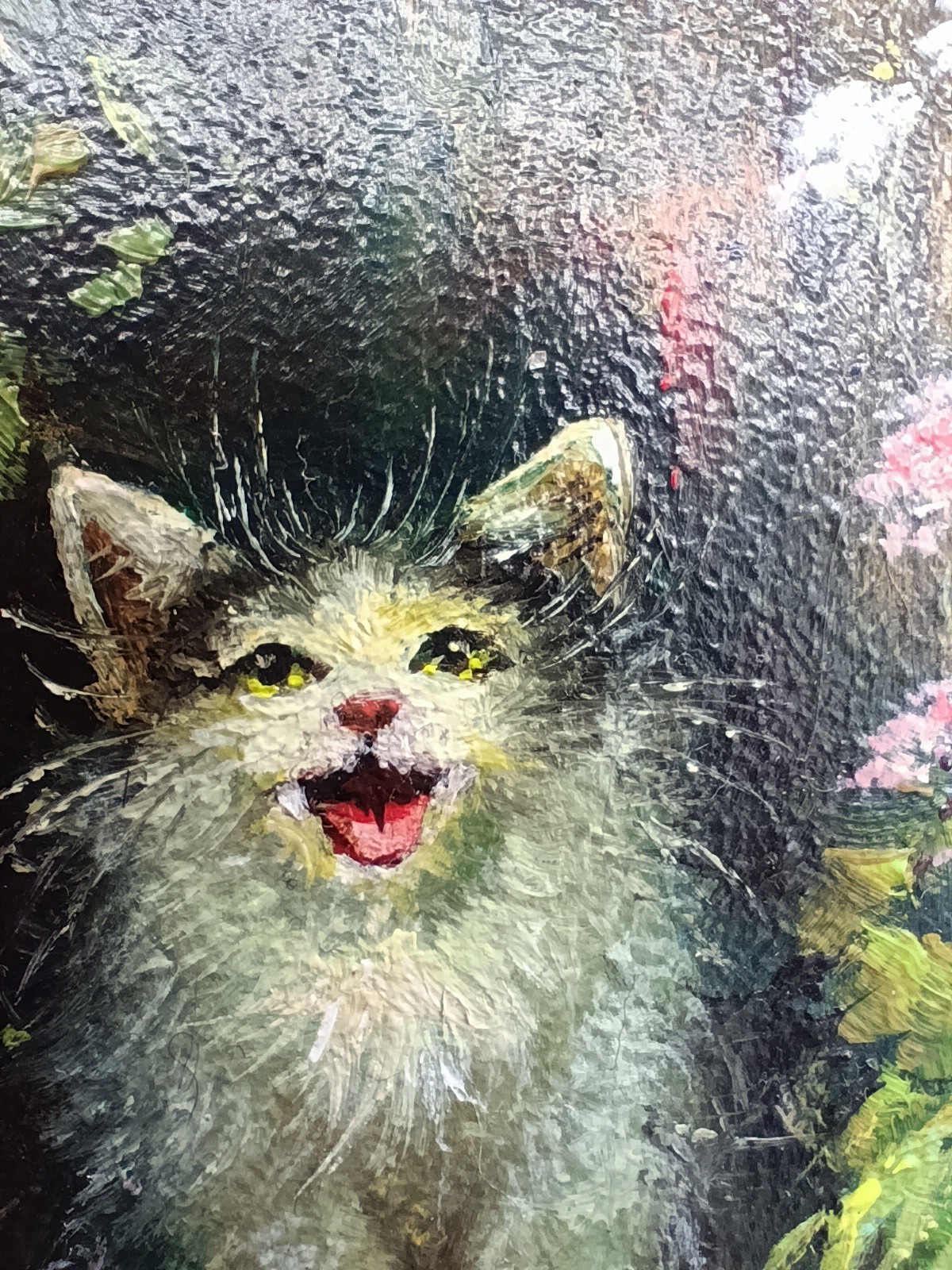 Cute Kitten Original Oil Painting 6×4 Gold Framed Signed Small Cat Art Pet Decor