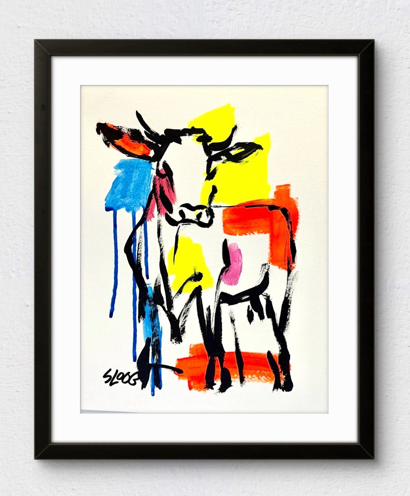 Sloog Original Art Colorful Modern Drawing Wall Art Painting on Paper 8.5×11 Cow