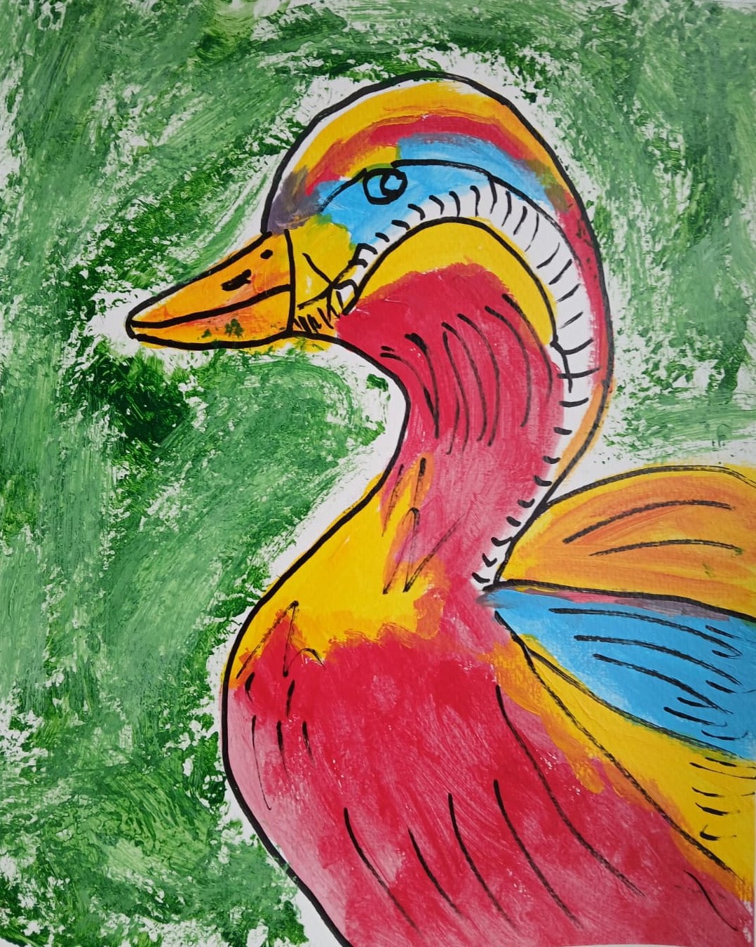 Impressionism/Abstract 11×14 Happy Duck Handmade Signed Colorful Art Painting