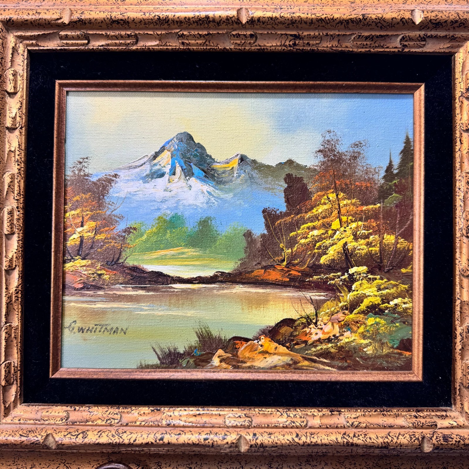 MCM 70s Impressionist Landscape G Whitman Original Oil On Canvas Impasto River
