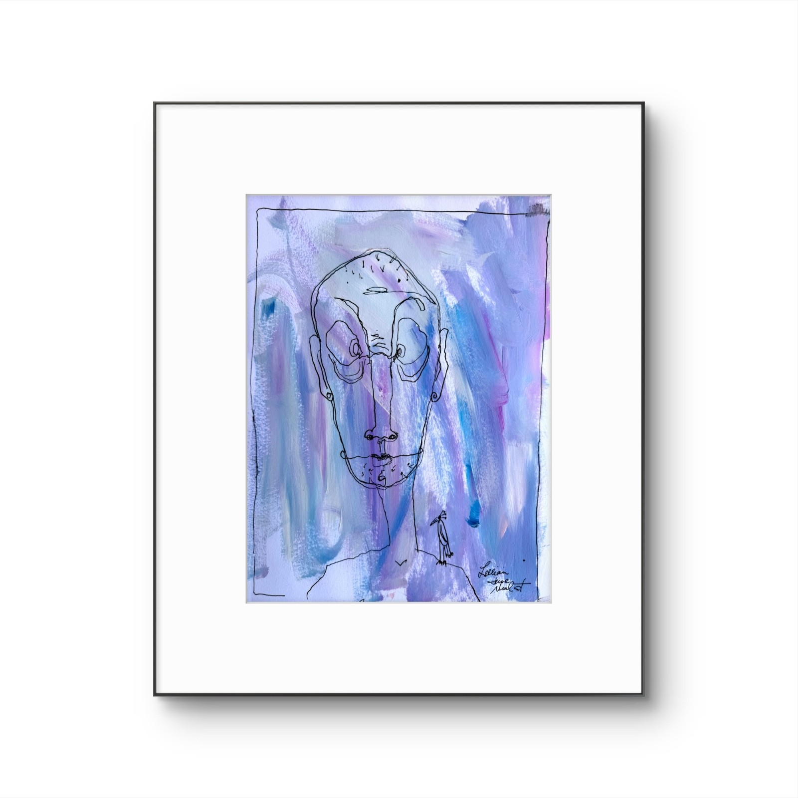 Whimsical Face 9″x12″Original Paper Ink & Acrylic Home Decor Art