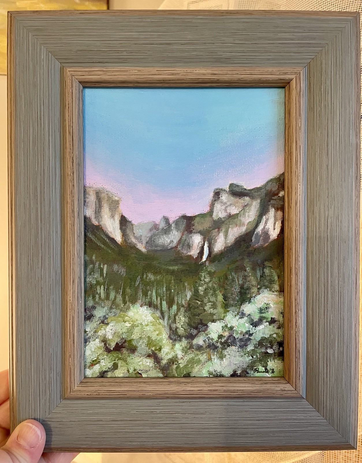 Yosemite Valley Sunset Original Painting Framed 5×7 Mountain Art