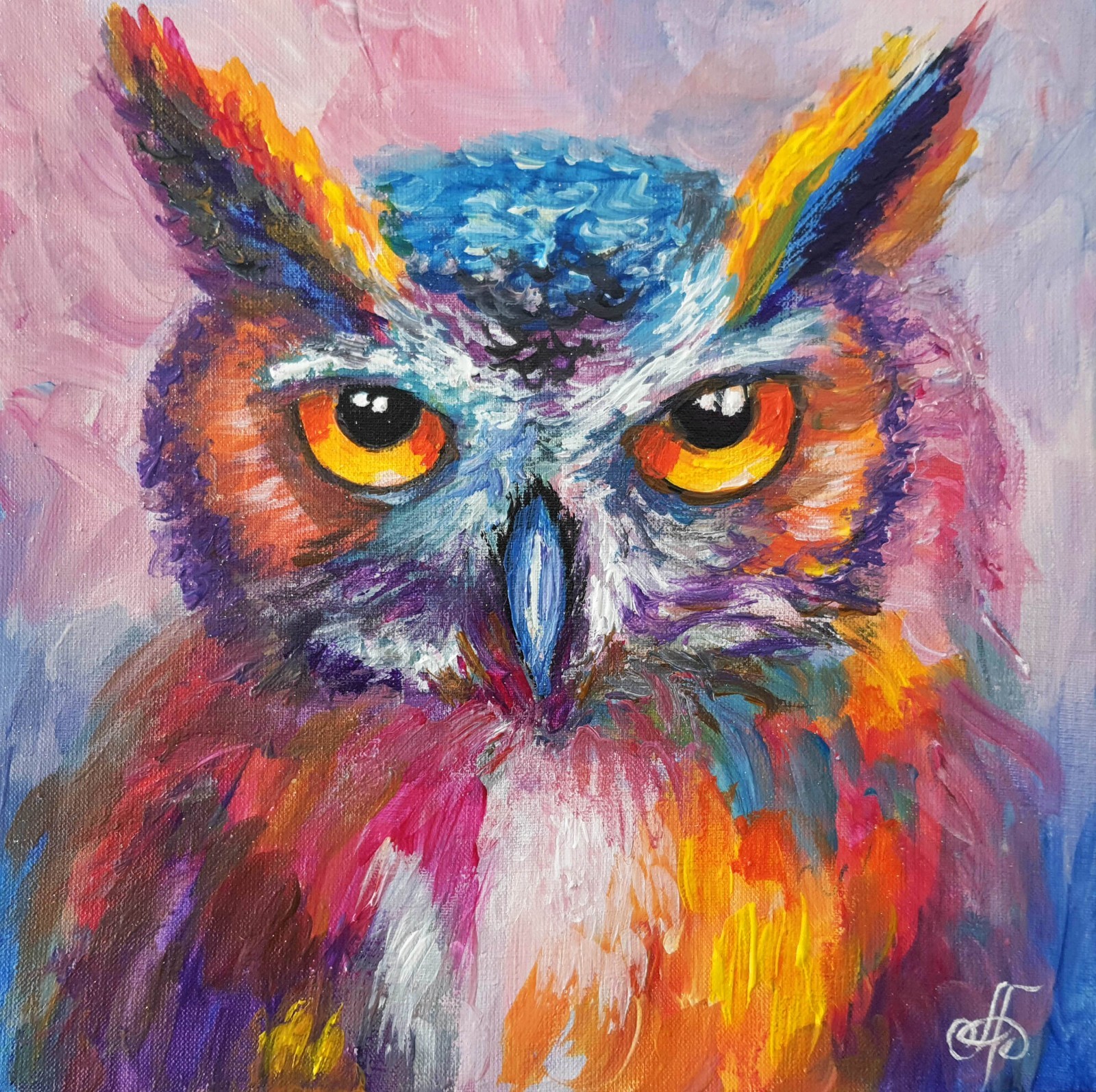Original Acrylic Animal Painting Owl Portrait Art Canvas Small Hand Painted Art