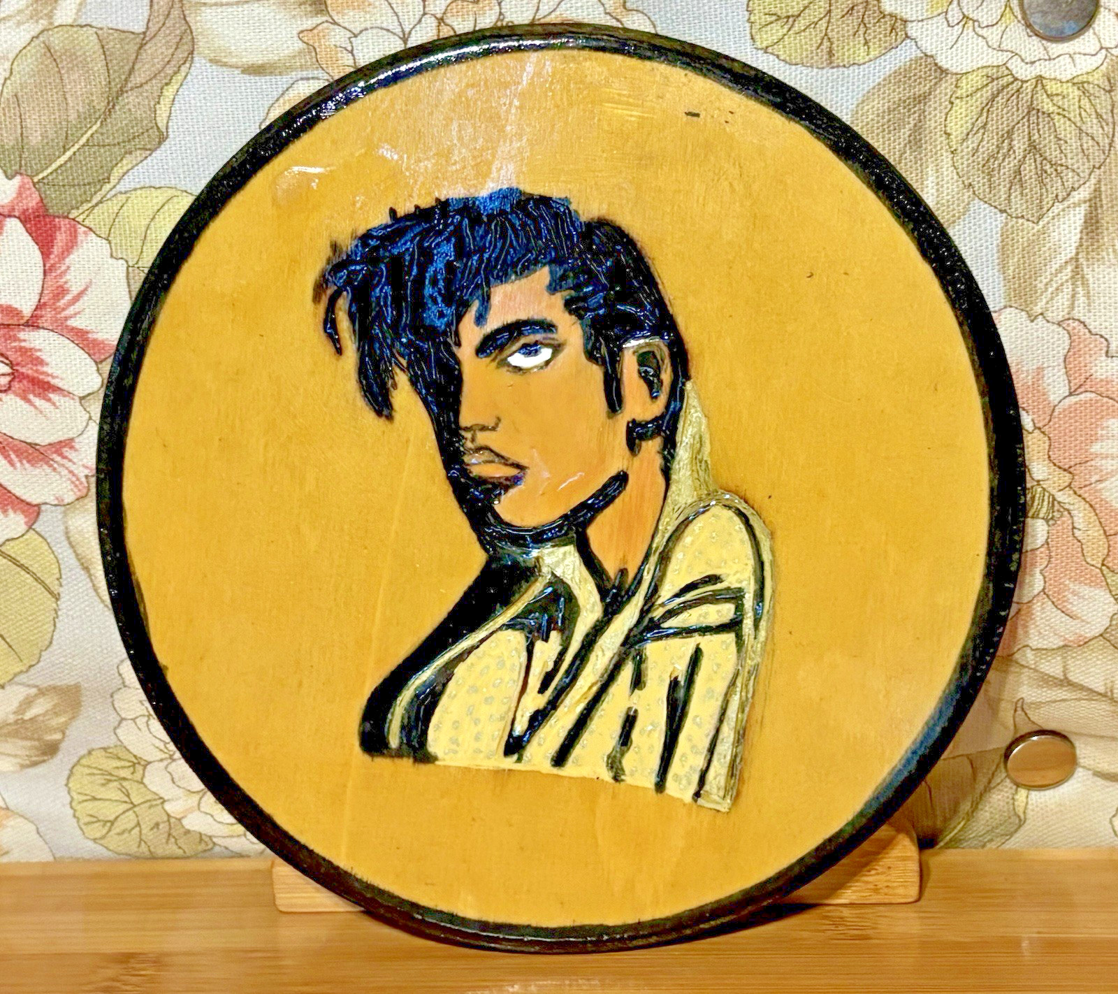 Handmade Wood Burn Elvis Presley King of Rock & Roll Fan Art Pyrography Portrait