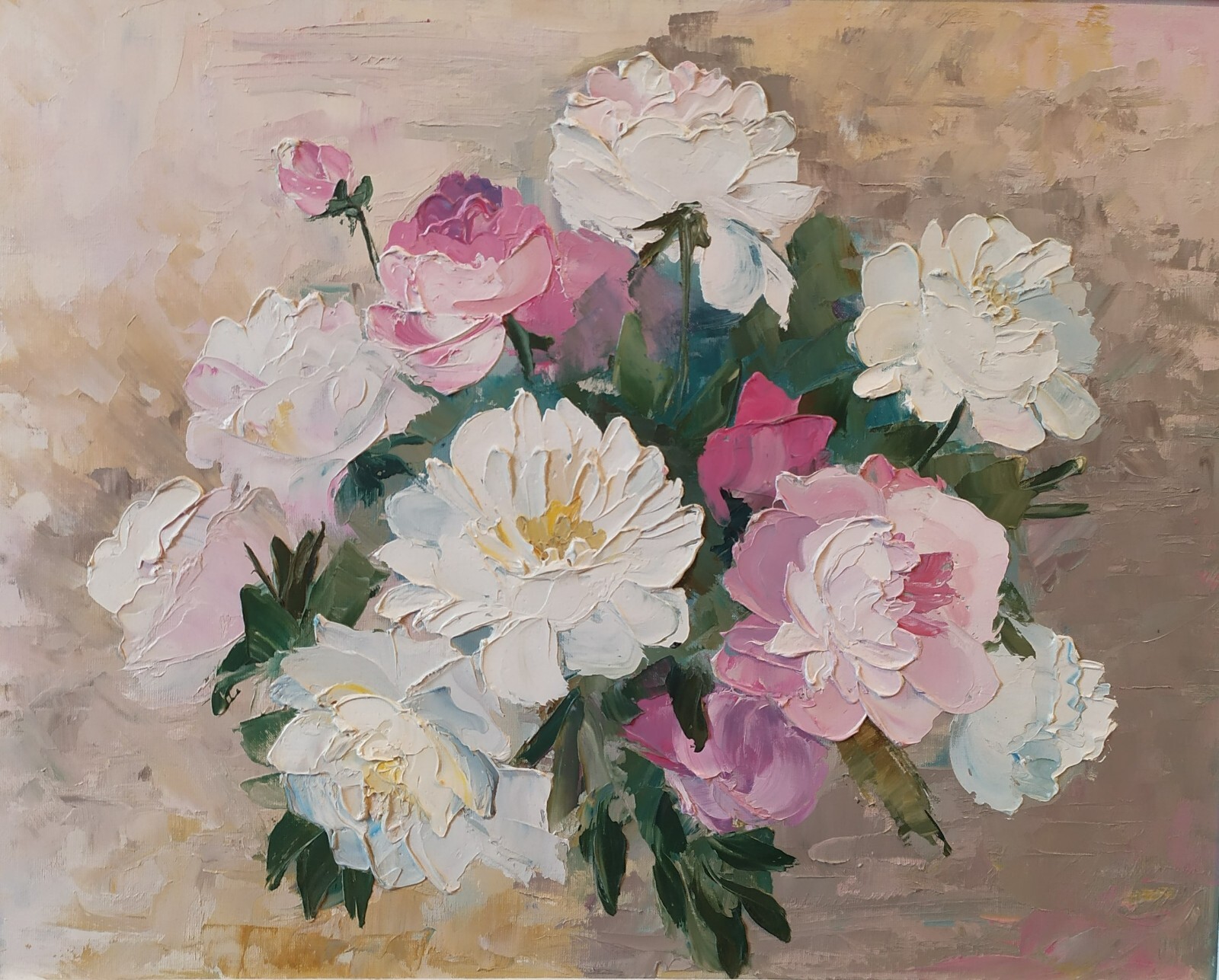 Original oil on canvas painting Pink flowers peonies floral artwork 16×20″