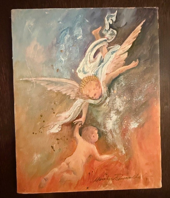 Original Oil Painting of Cherubs, Signed by Artist Marilyn Reynolds – 8×10”