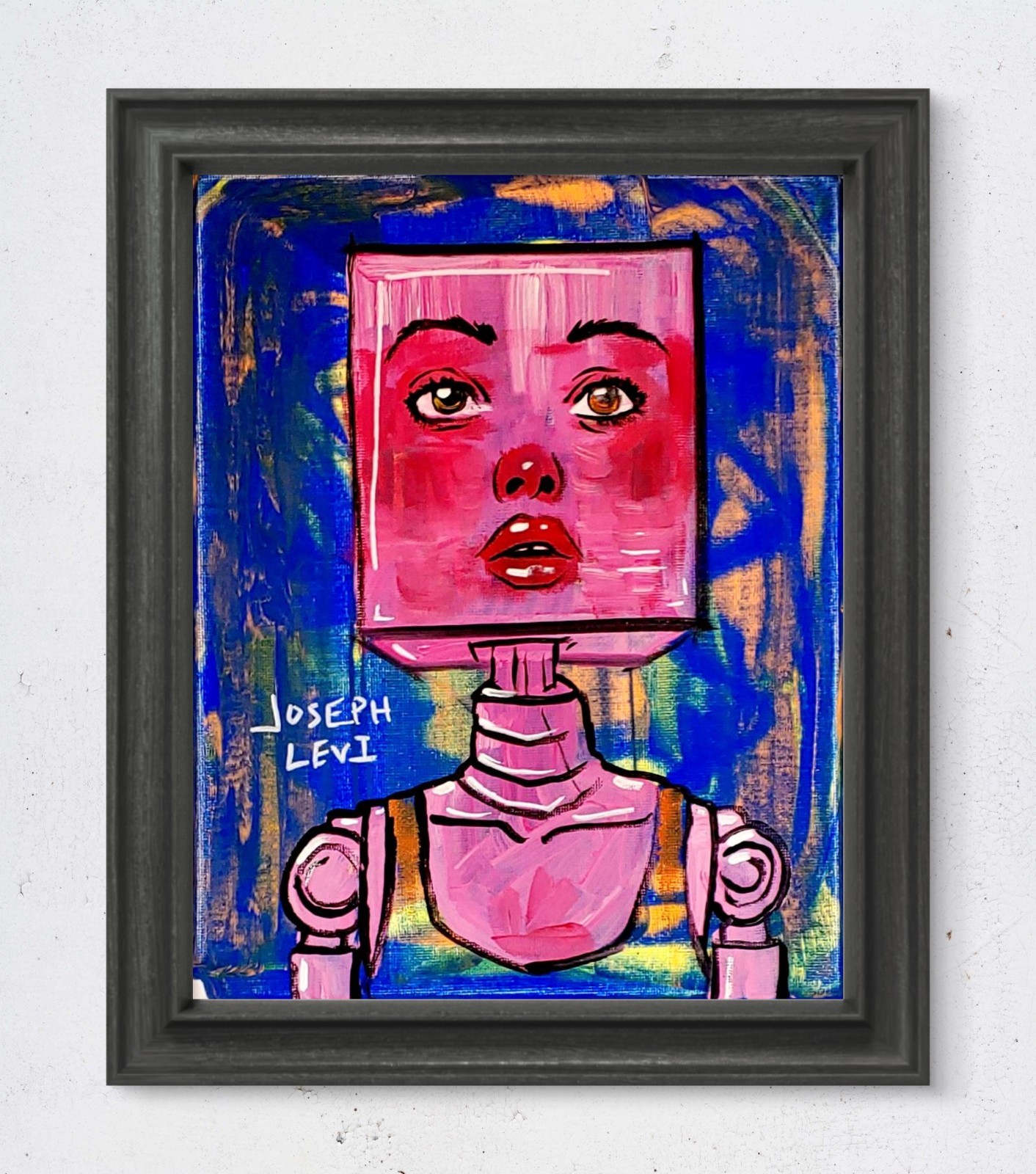 Original Surreal Robot Doll 8×10 Acrylic Painting Psychedelic Wall Art Canvas