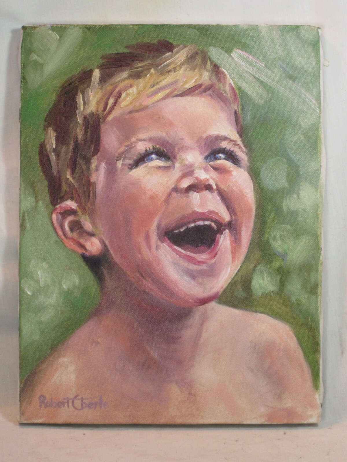 Robert Eberle hand painted famous Indiana USA artist signed child boy portrait