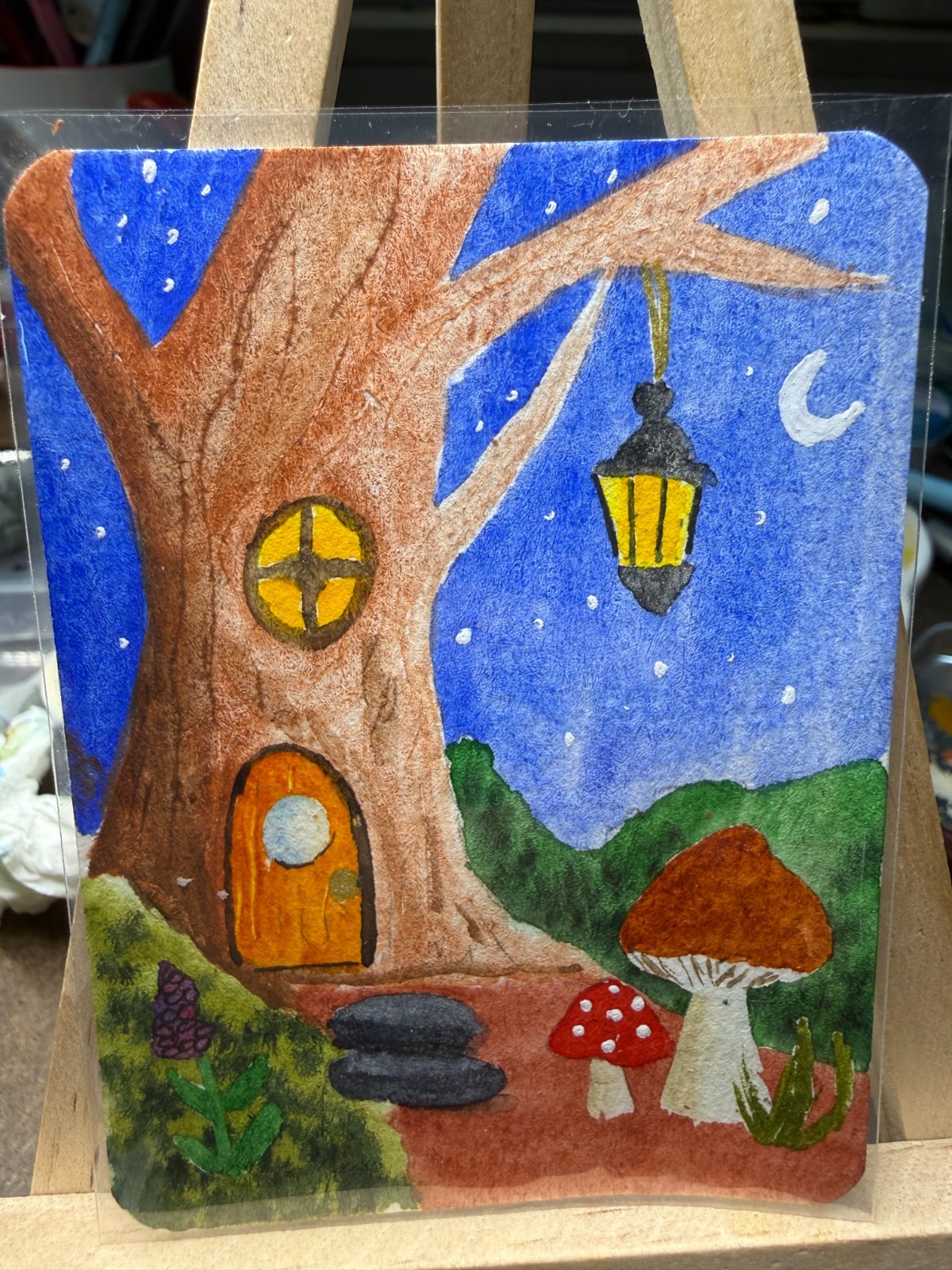 ACEO Handmade Original OOAK Signed (Not a Print) «Starlight» Fantasy Fairy House