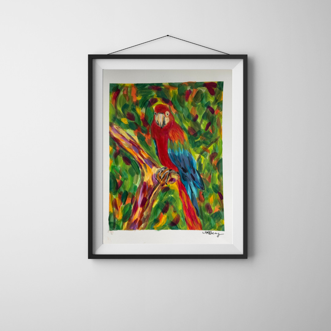 Abstract Contemporary Macaw Parrot Acrylic Art on 11×14 Paper