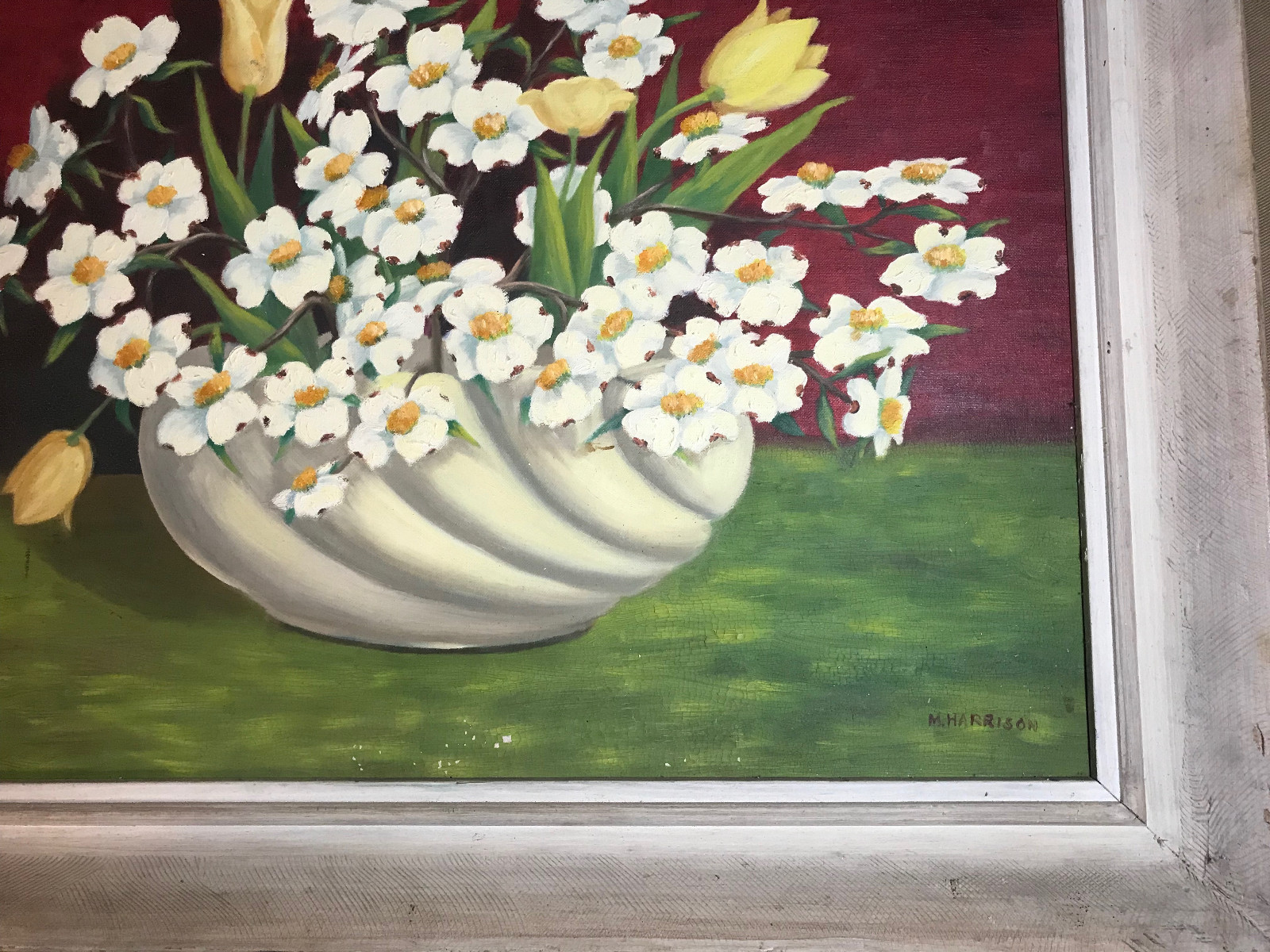 Vintage M Harrison «Still Life With Flowers» Oil Painting- Signed And Framed