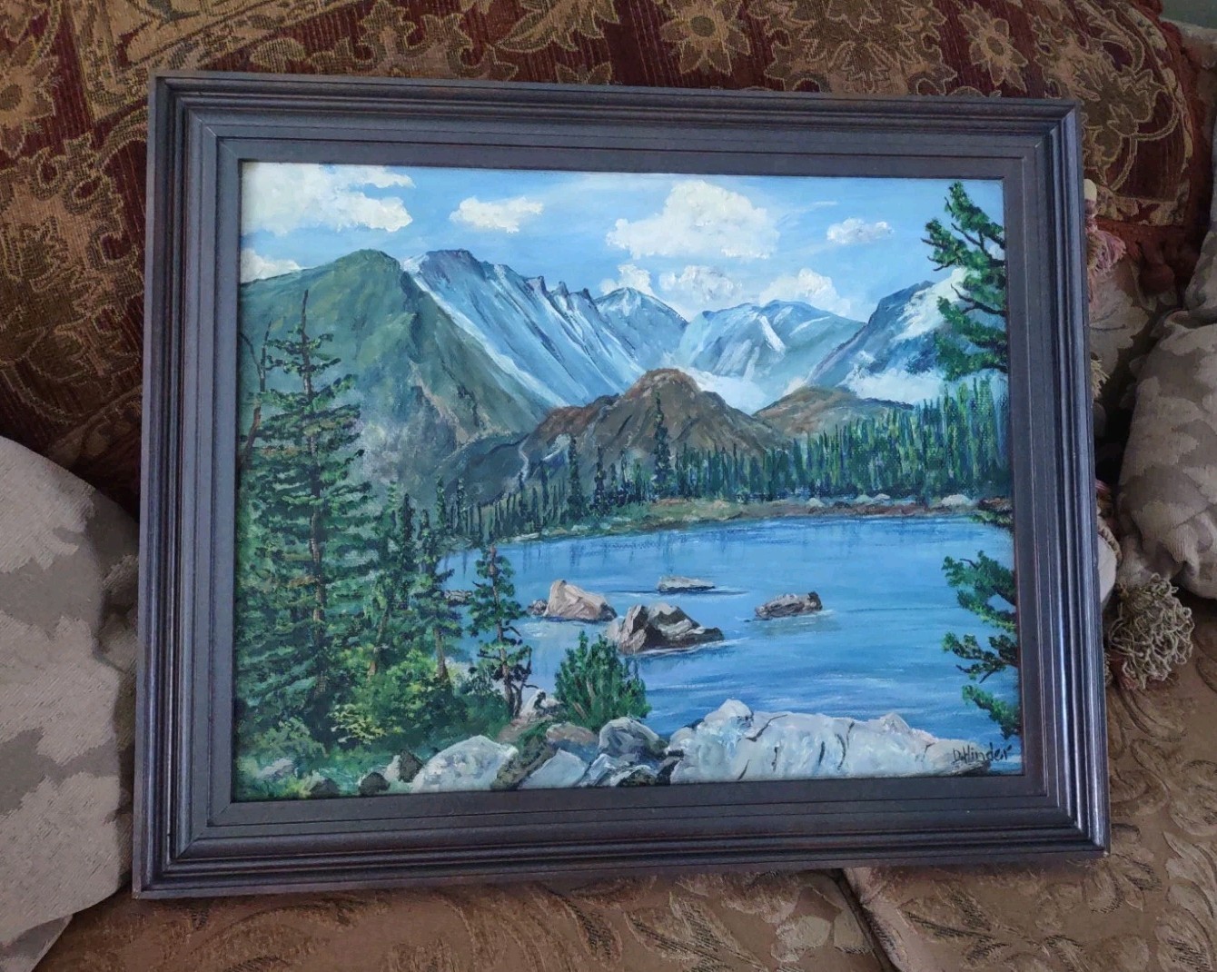1960s Painting Rocky Mountain National Park Framed Signed Local Artist 16×20″