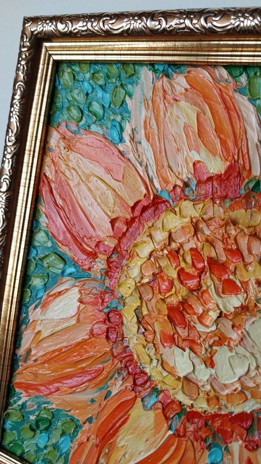 Framed Bright Sunflower Textured Flower Art 8×8” Impasto Oil Painting Original