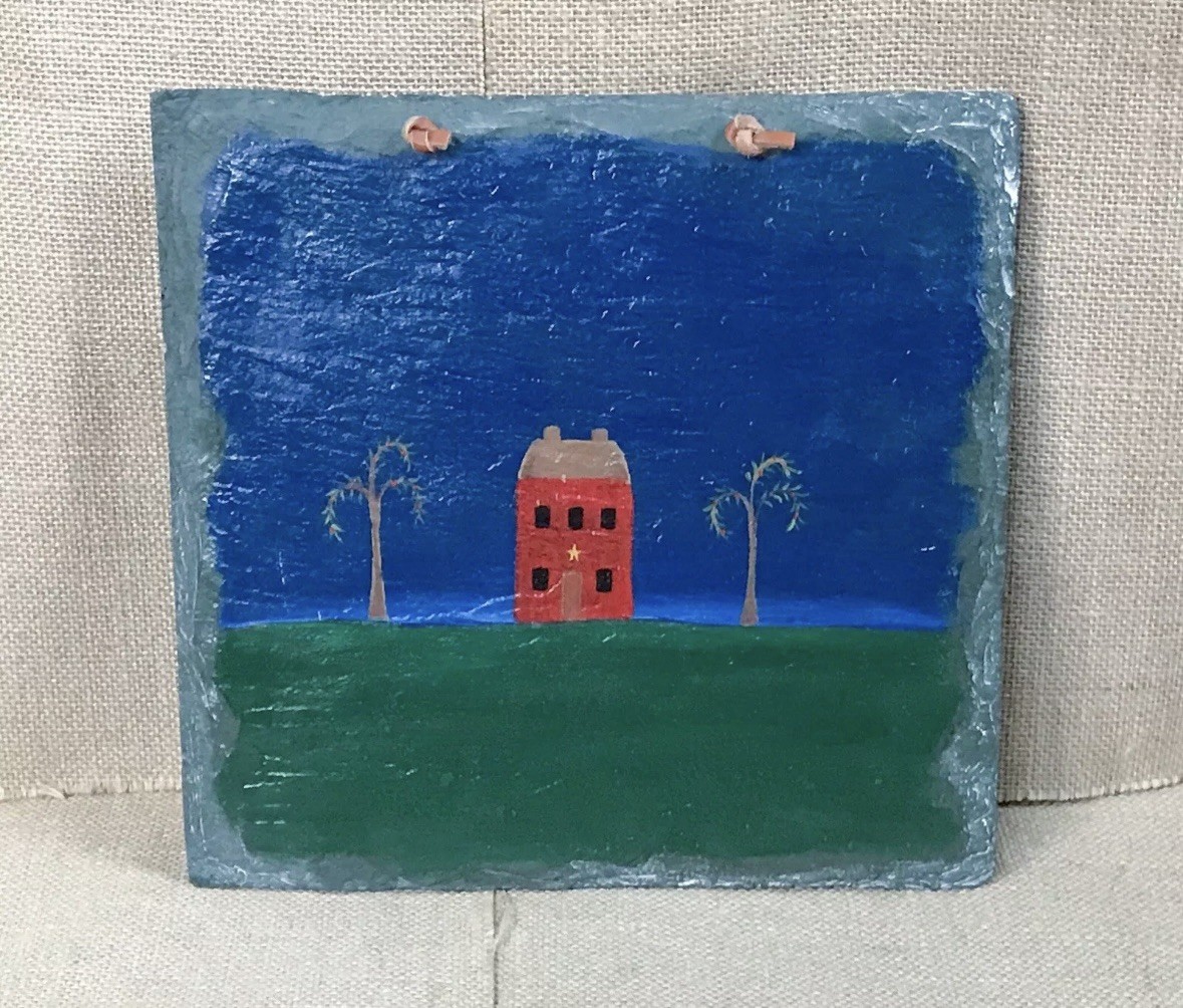 Debbee‘s Doodles Whimsical Home Painting On Slate Red House Fun Playful Silly