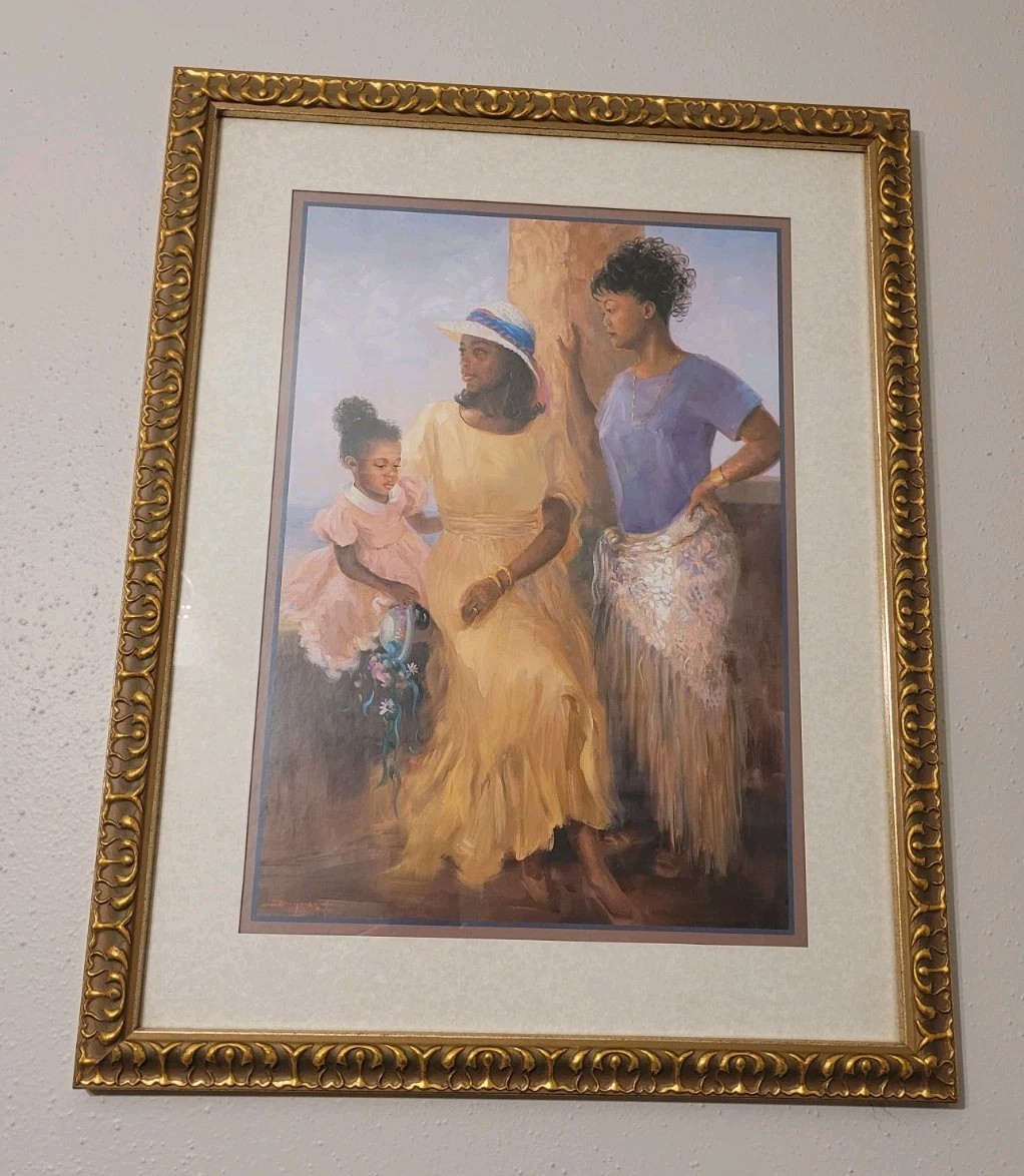 African American Family Golden Framed Home Interior Wall Art Picture 24×19