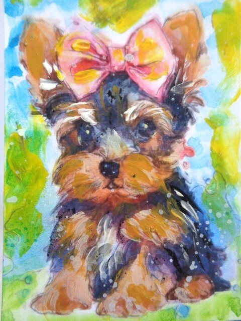 ATC ACEO – SUPER CUTE YORKIE YORKSHIRE TERRIER DOG Painting PET ART