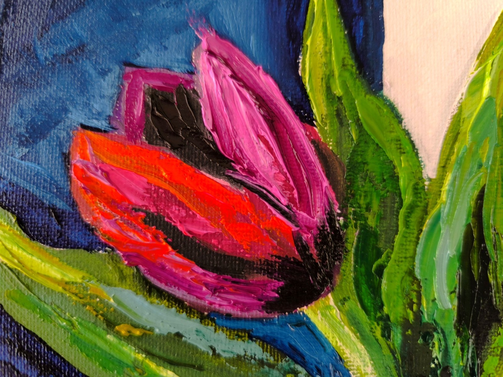 Colorful Tulip Oil Painting Modern Floral Wall Art Flowers Bouquet 11.8×11.8″