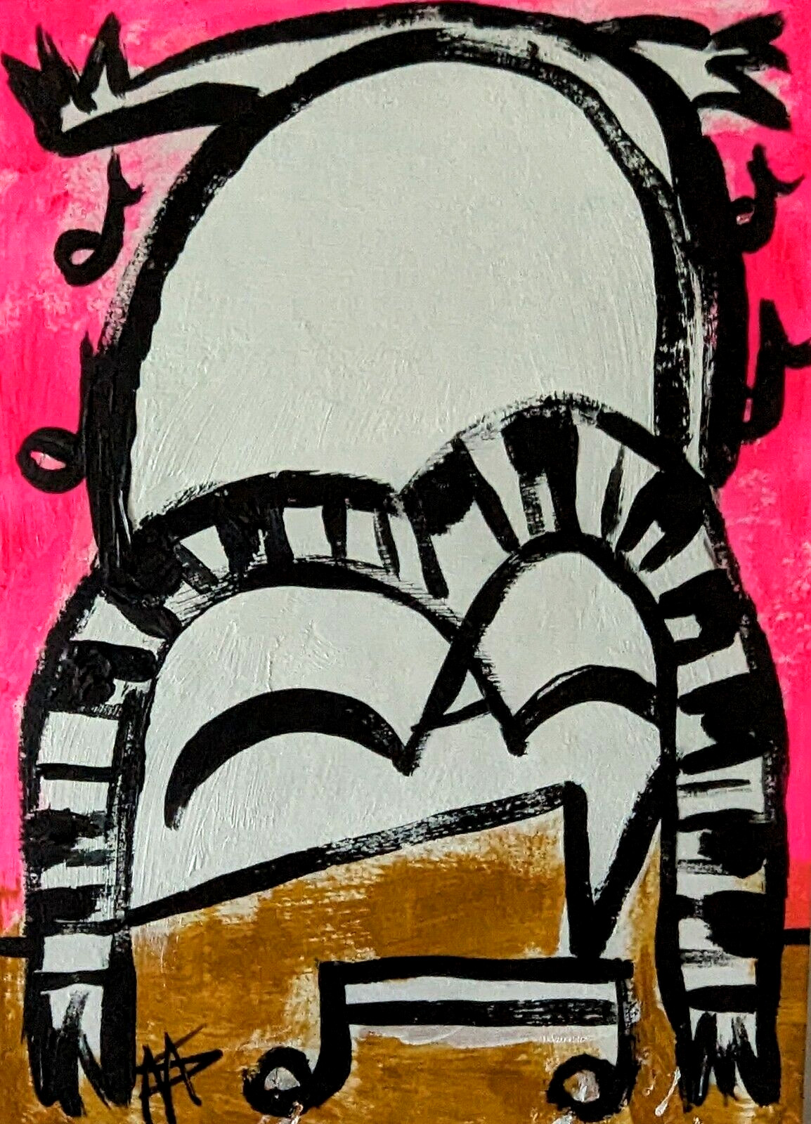 ACEO Original Painting Cat «Piano Break Dance Moves» By Samantha (3.5×2.5in.)