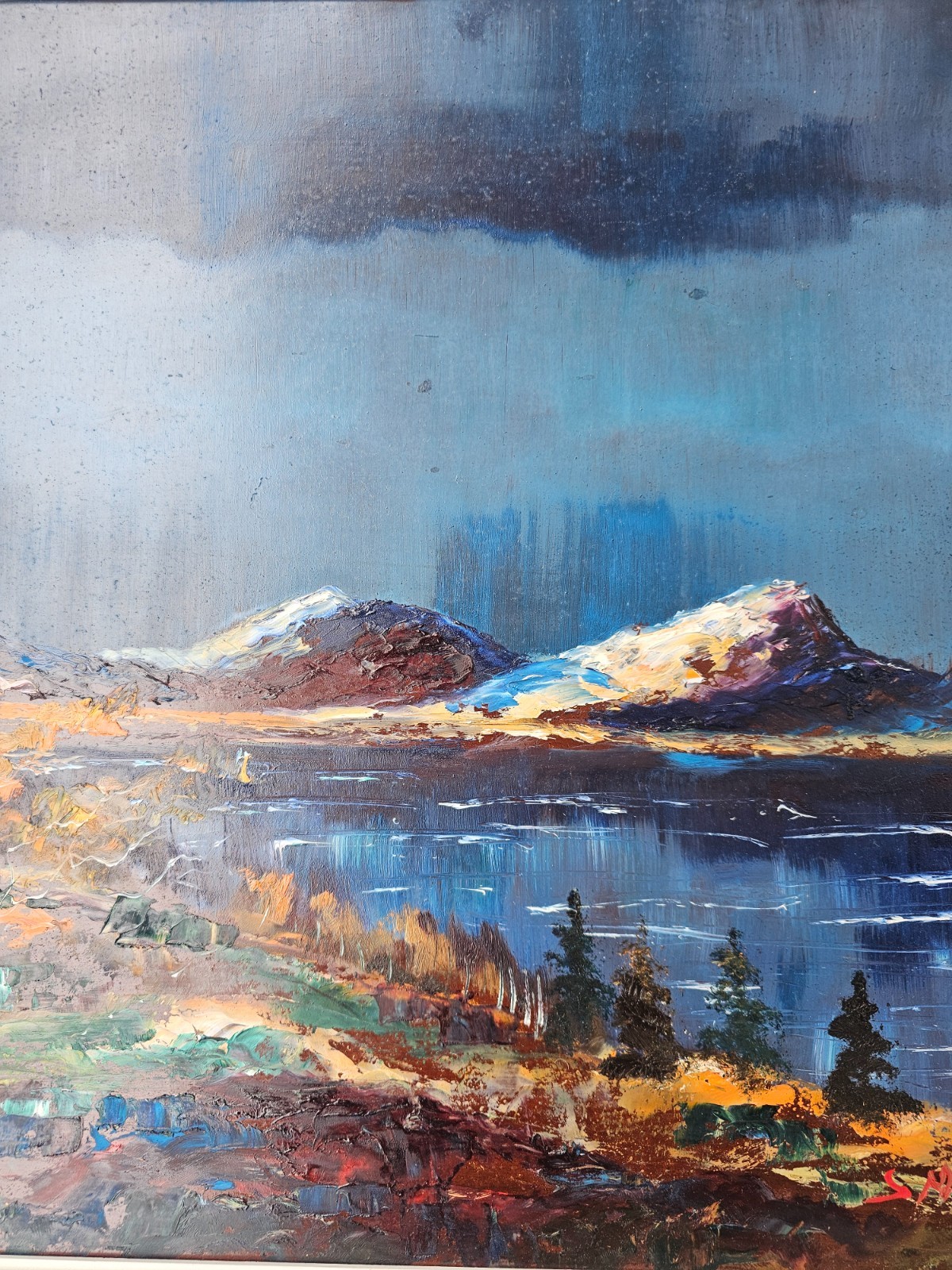 LARGE SWEDISH EXPRESSIONIST LANDSCAPE OIL PAINTING SCANDINAVIAN MOUNTAINS SIGNED
