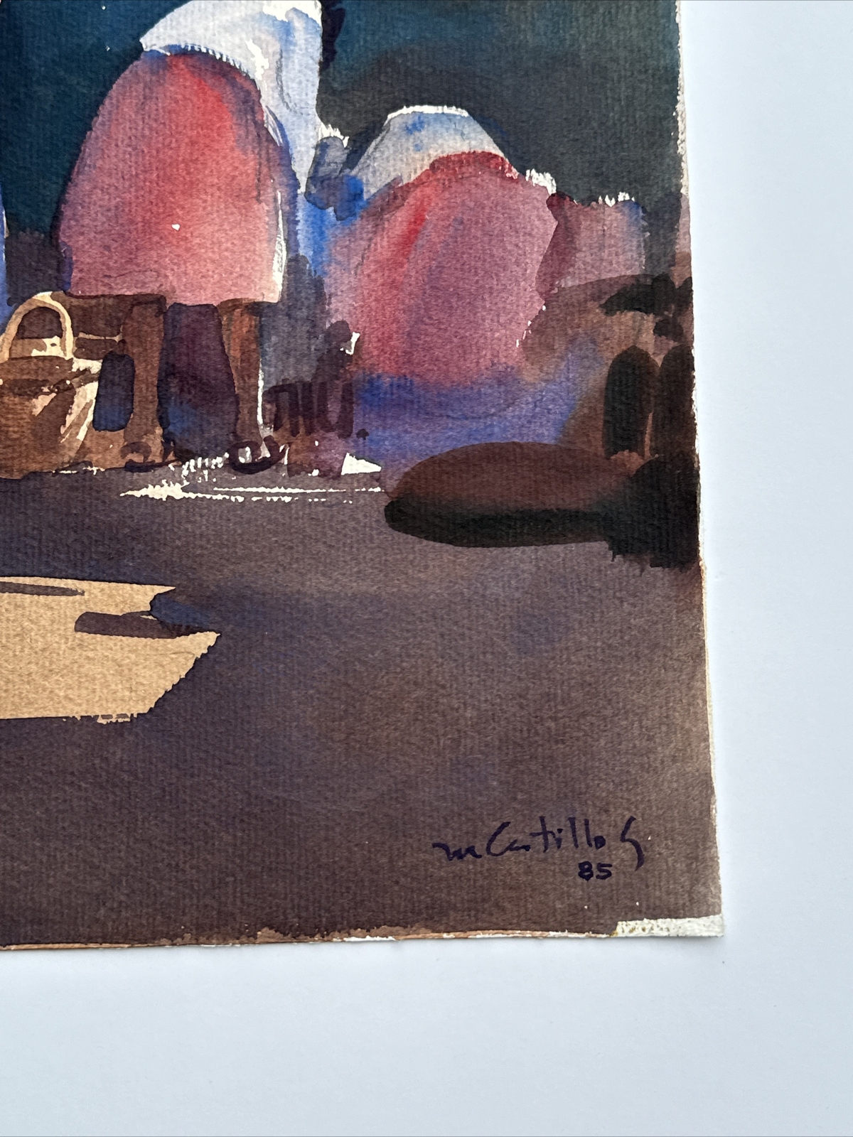 VINTAGE IMPRESSIONISM PAINTING MEXICO STREET SCENE VENDORS MARKET CASTILLO