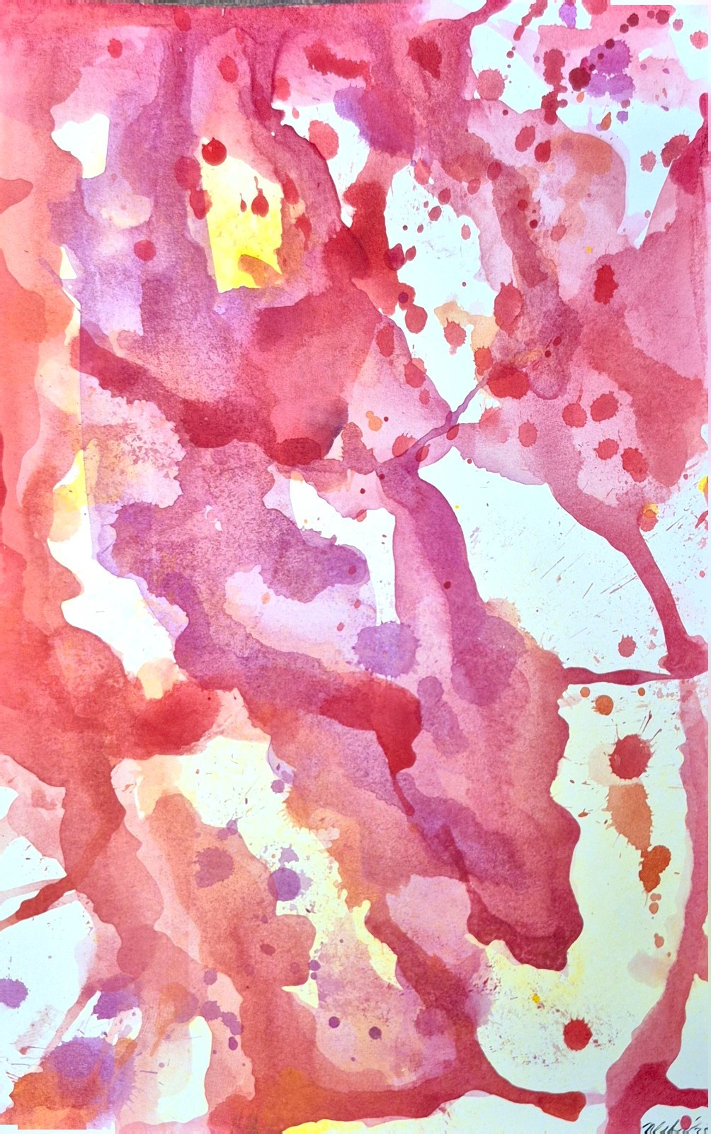 Warm Tones Reds Abstract Non-Representational Watercolor Home Decor Art 8 x 5
