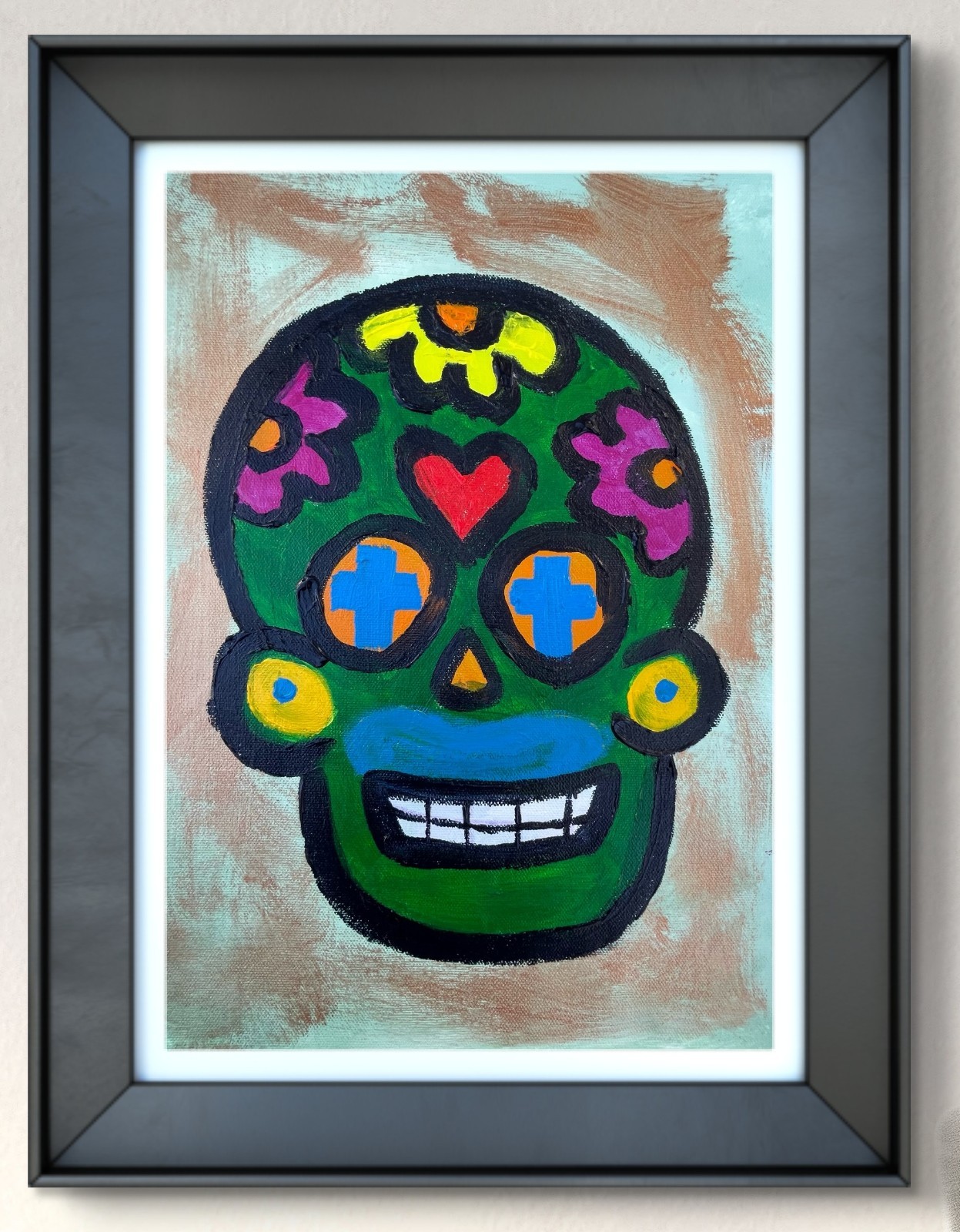 Original Art «Sugar Skull 2» 9×12 Canvas Expressionism Abstract Design Home Art