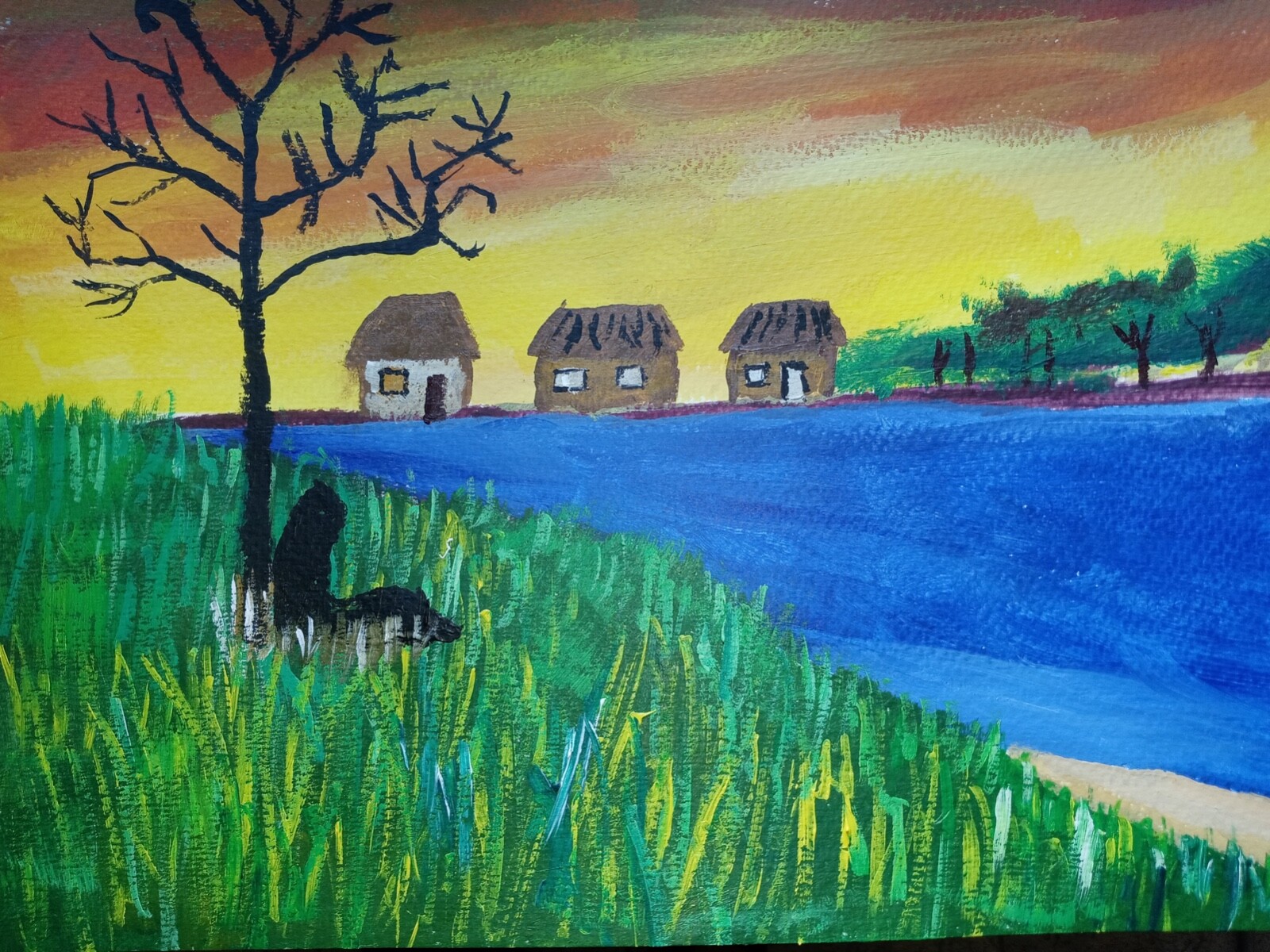 Impressionism 11×14 seaside village Handmade Signed Colorful Art Painting