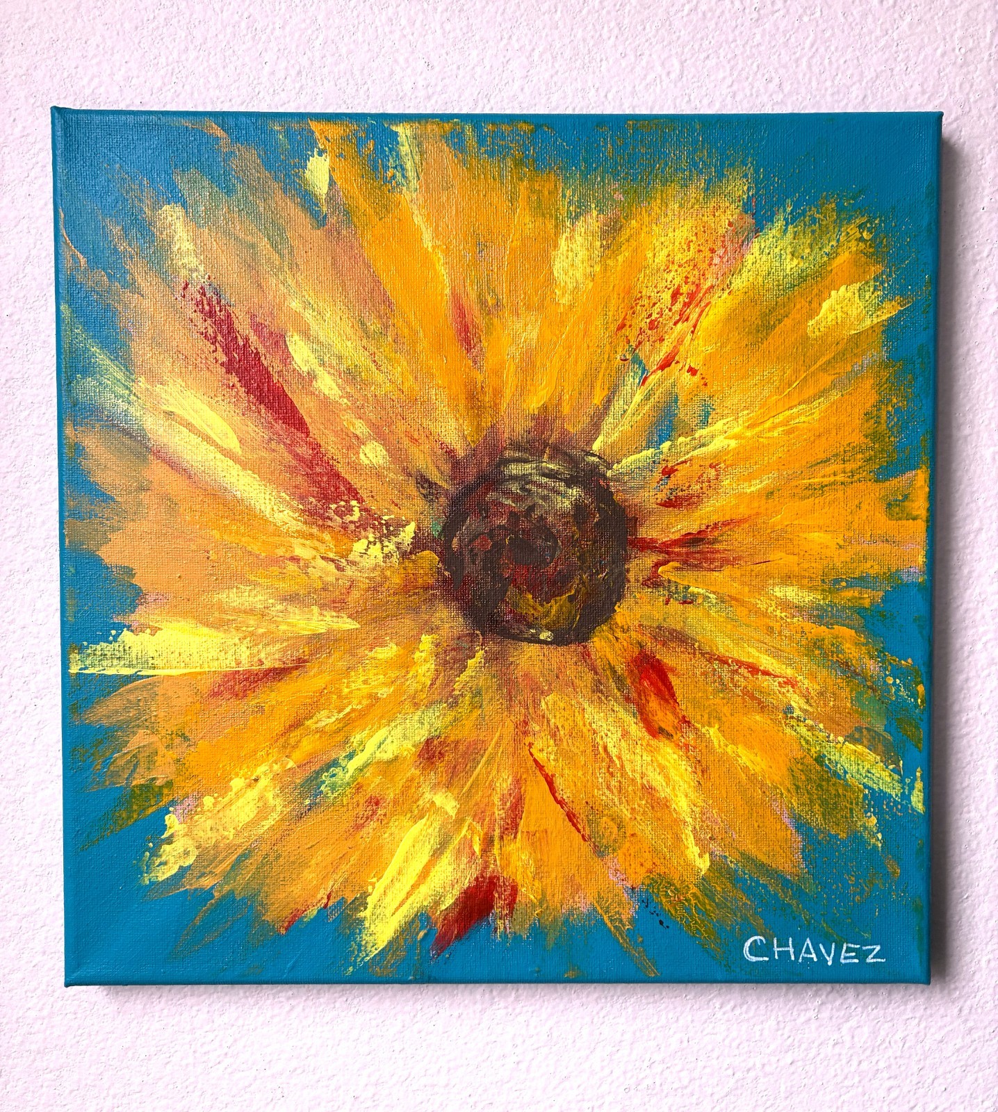 Sunflower Square – Expressionism Modern Art 12×12 Canvas