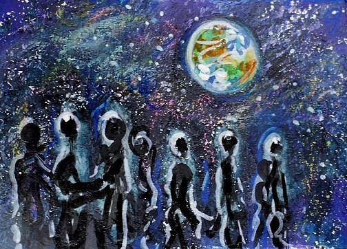 ACEO Original Painting UNITY Universal Awareness EARTH People Love Stars ATC ART