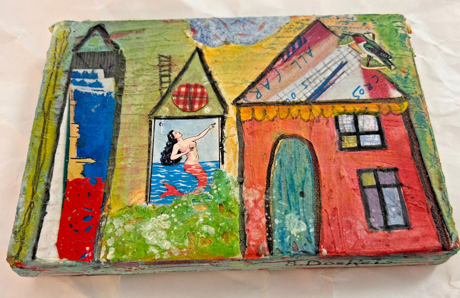 Mexican Mermaid painting by S. Dos Reis Collage Oil On Canvas 7″ x 5″
