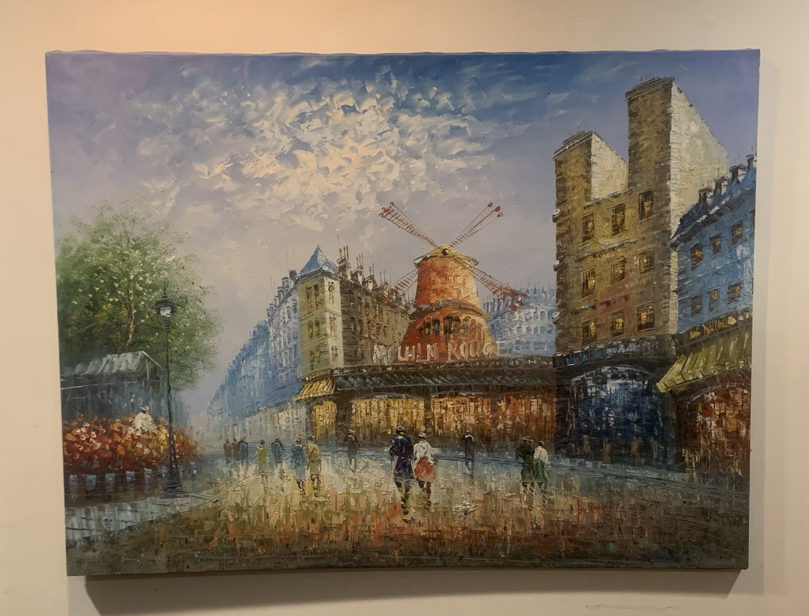 Original Signed Caroline Burnett Oil on Canvas Painting of a Paris Street 37×49