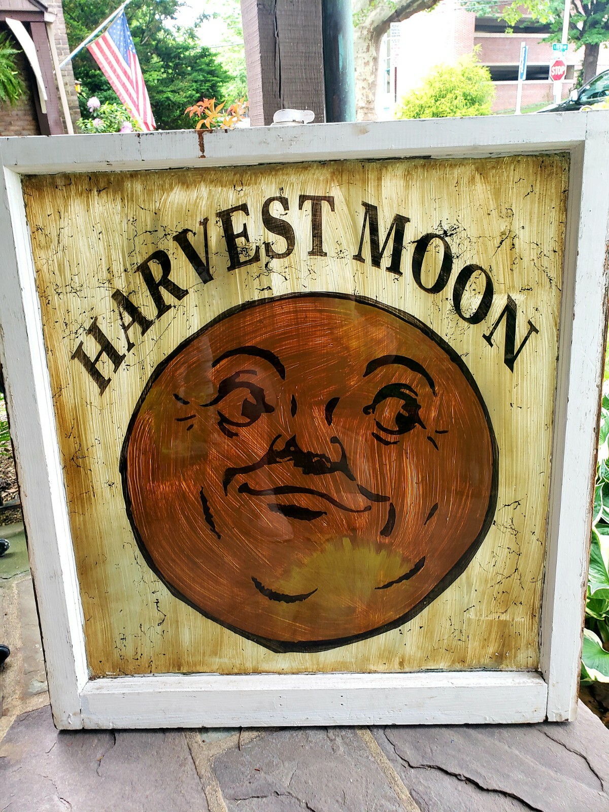 Holloween Harvest Moon Painting On Glass Window 34 inch by 36 reverse glass