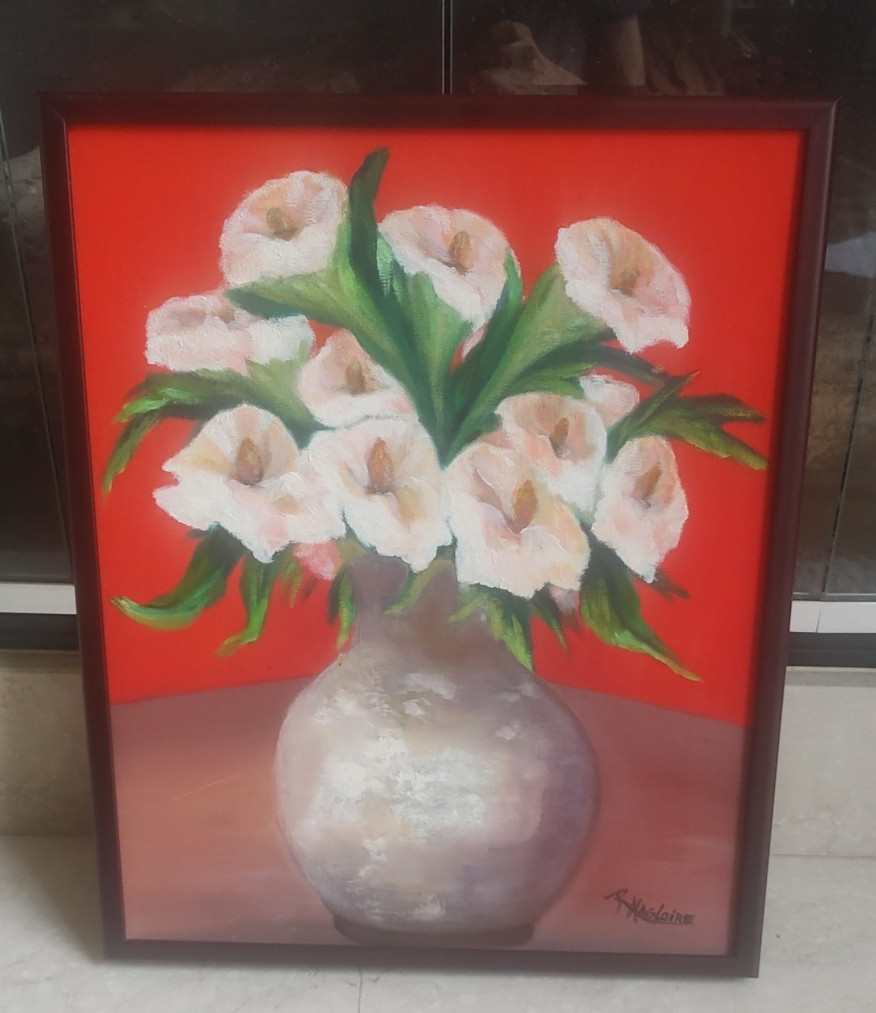 Original Oil Painting Flowers Calla lily Lillies Signed Rolande Magloire