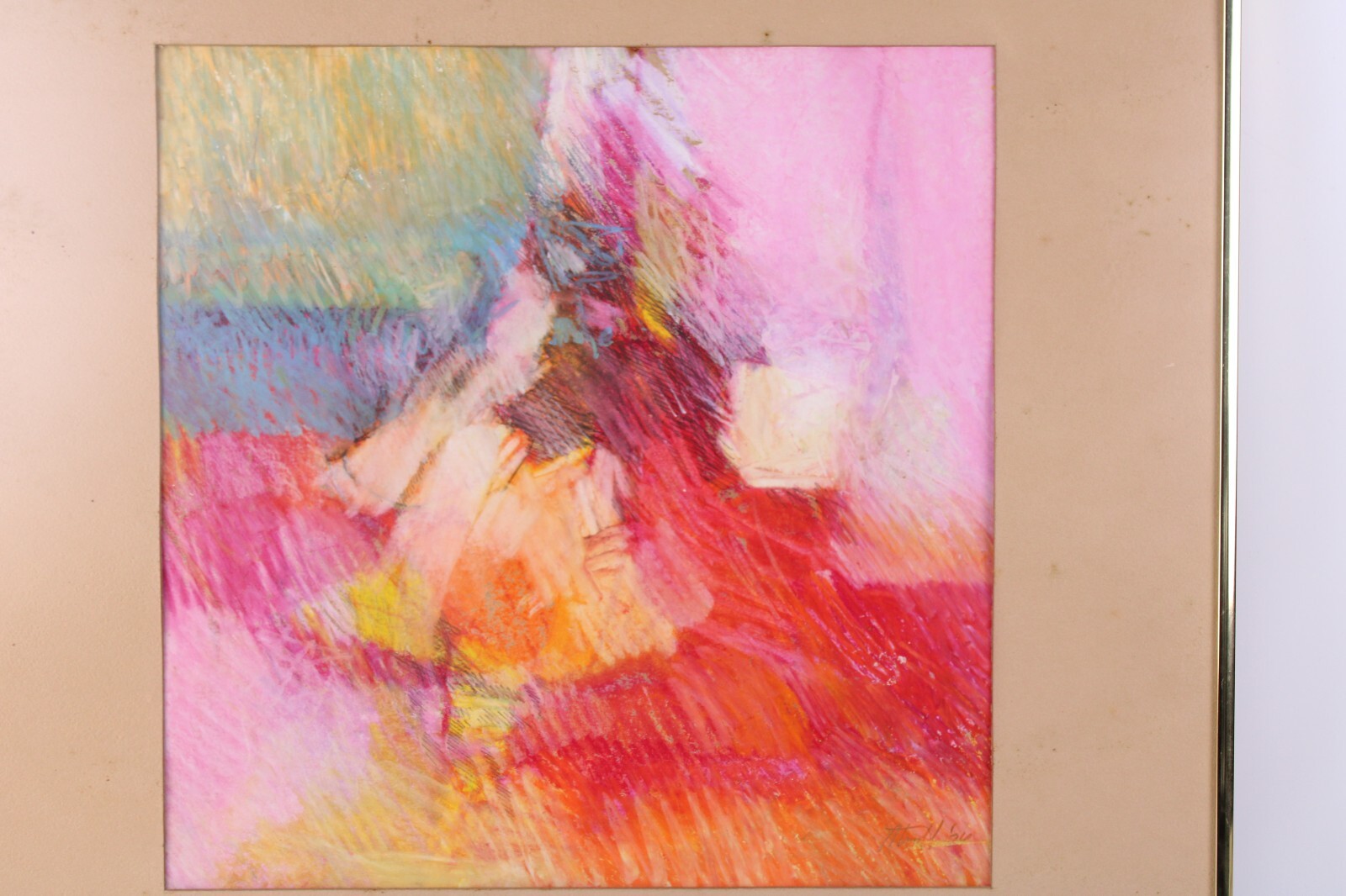 Mid Century Pink Abstract Oil Crayon Painting On Paper Signed Richard Terrell 64