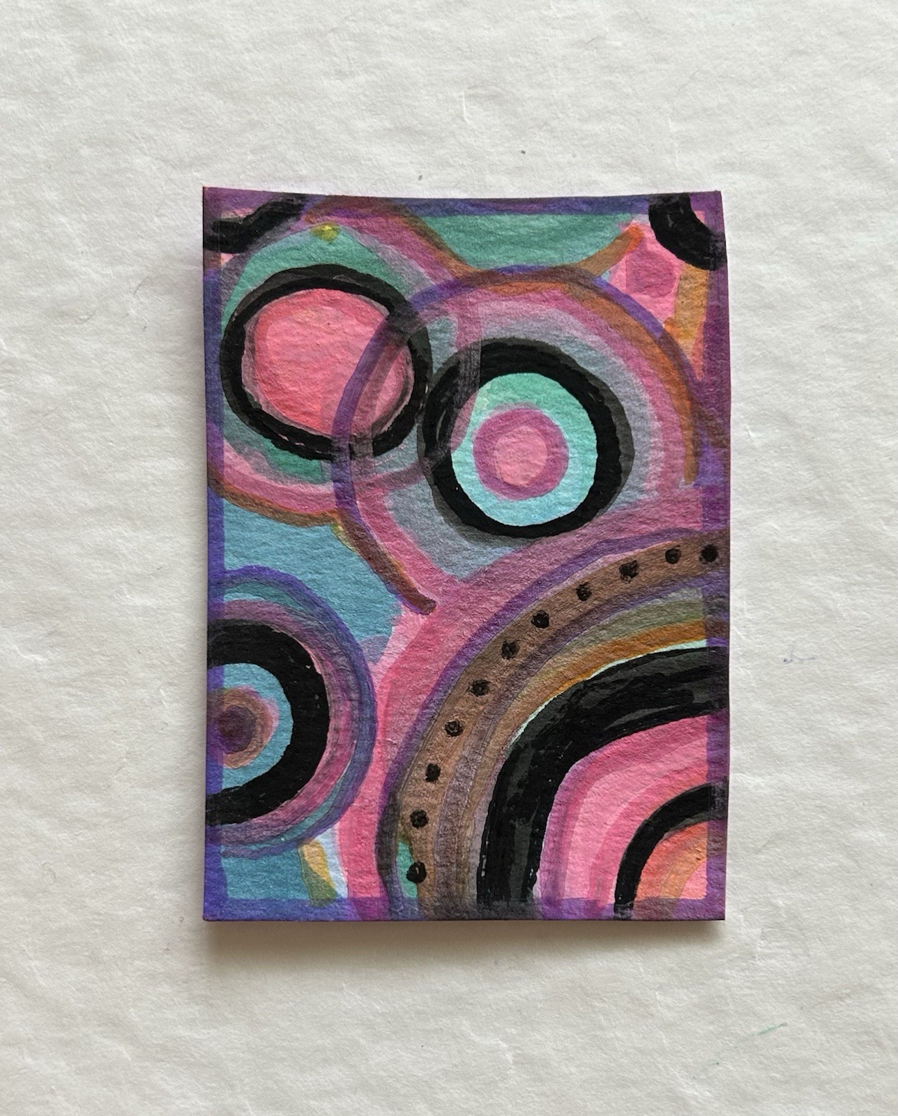 ACEO Original Watercolour Abstract By Lyn’et Titled ‘Circles’ 2.5X3.5”