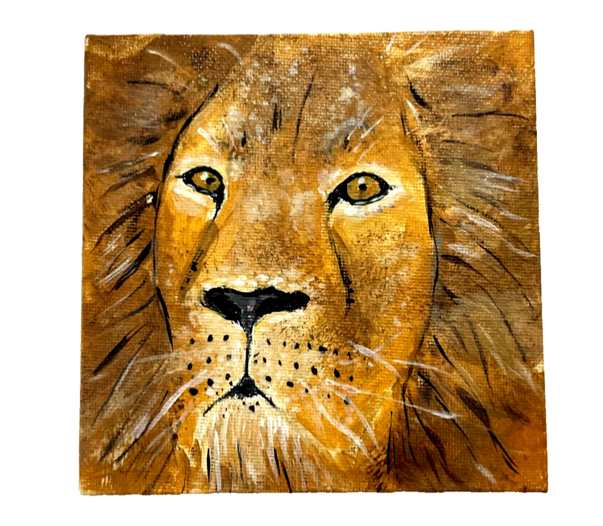 ACEO lion Acrylic Original 5×5 in. Canvas Panel painting signed sealed cat OOAK