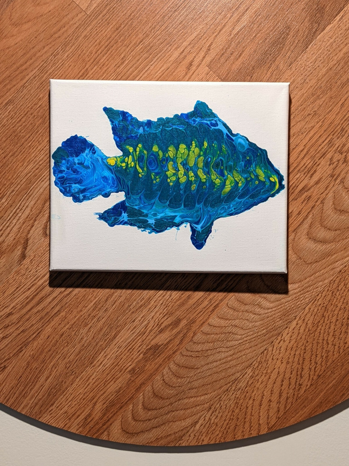 Original Acrylic Fluid Pour Art of Fish, 8×10 Stretched Canvas,Title Blue Damsel