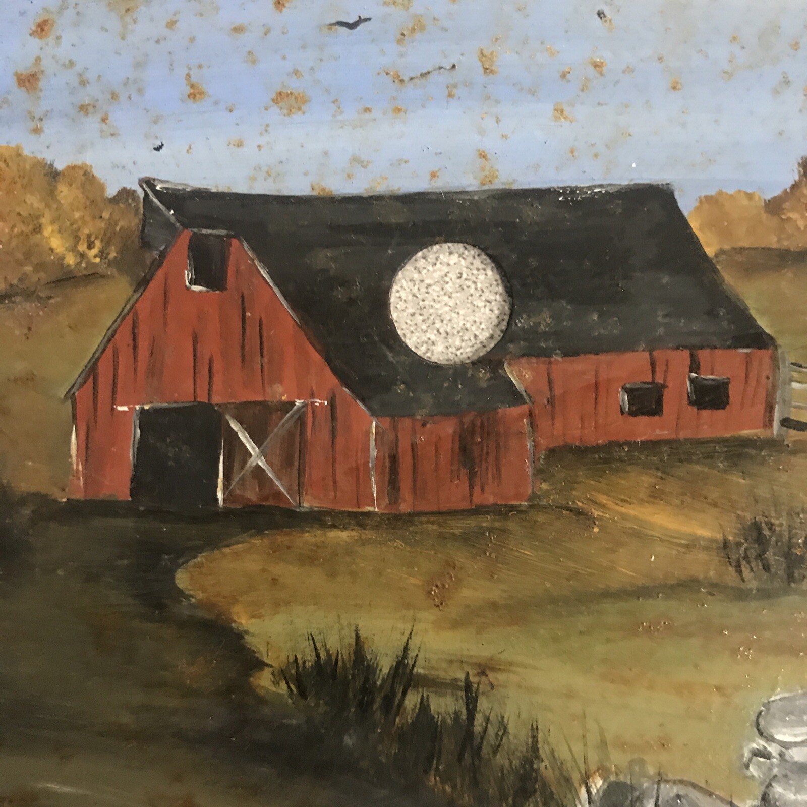 Vintage Hand Painted 7 3/4Circular Saw Blade with Country Barn Scenery – Signed